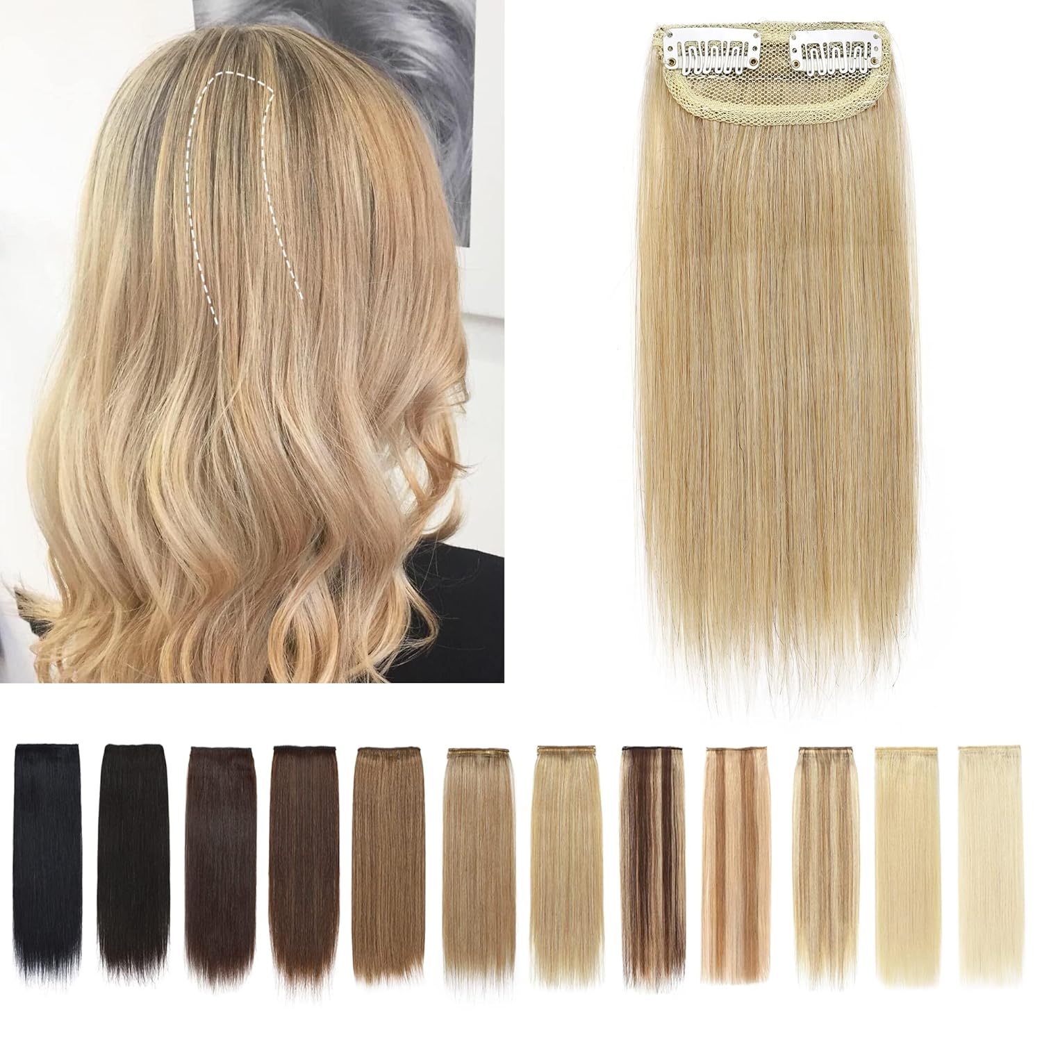 SEGO Extensiones de cabello corto con broches, 4 pulgadas, 100% cabello humano para mujer, con cabello delgado que añade volumen, 1 unidad, 0.28 oz