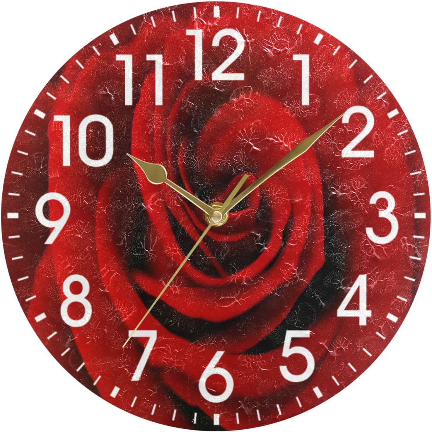 ALAZA Decoración del hogar, diseño de flores rojas y rosas florales, día de San Valentín, reloj de pared redondo de acrílico de 9.5 pulgadas, arte
