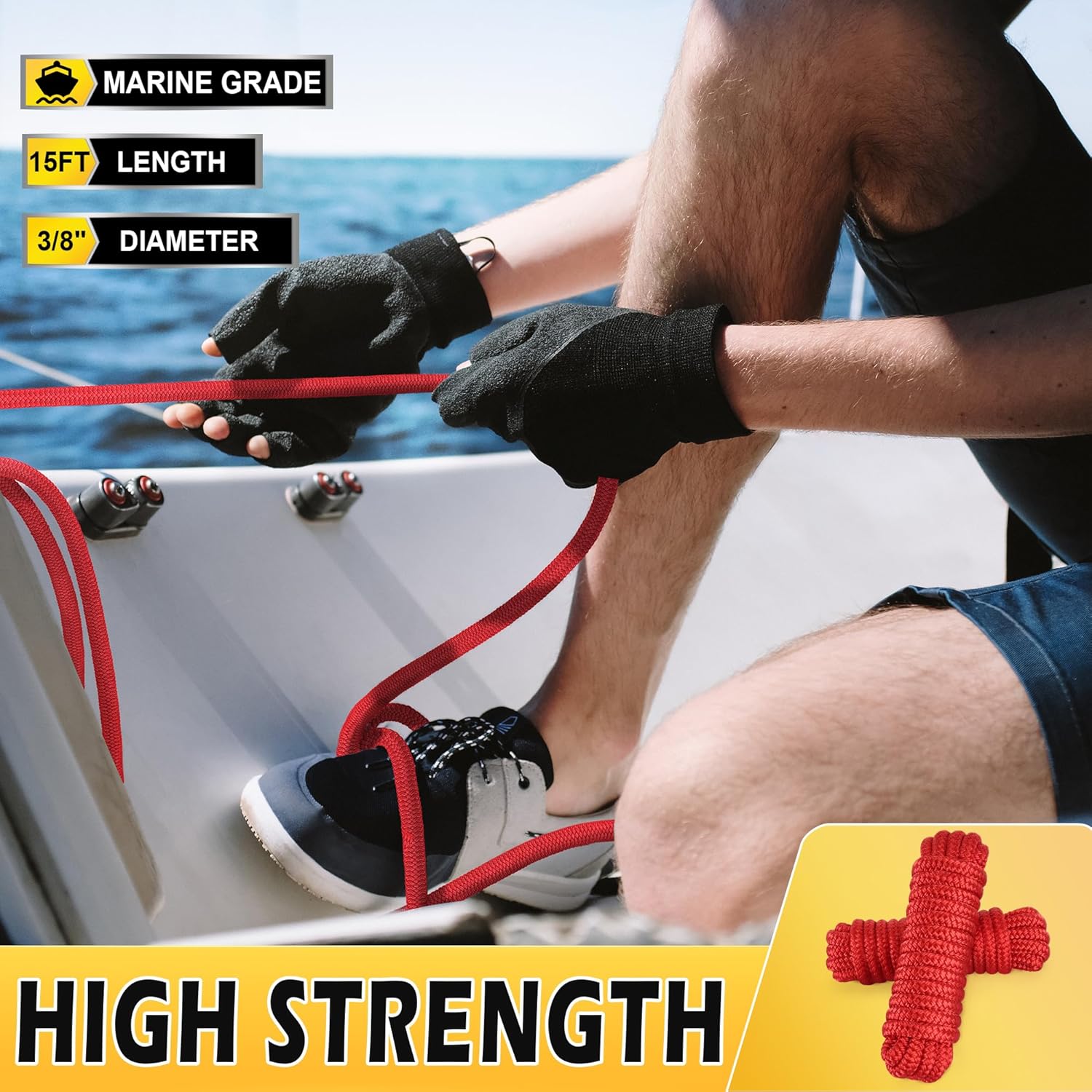 Líneas de muelle de barco de 38 pulgadas x 15 pies, líneas de muelle de nailon trenzado doble y cuerda duraderas para barcos, cuerdas de barco para