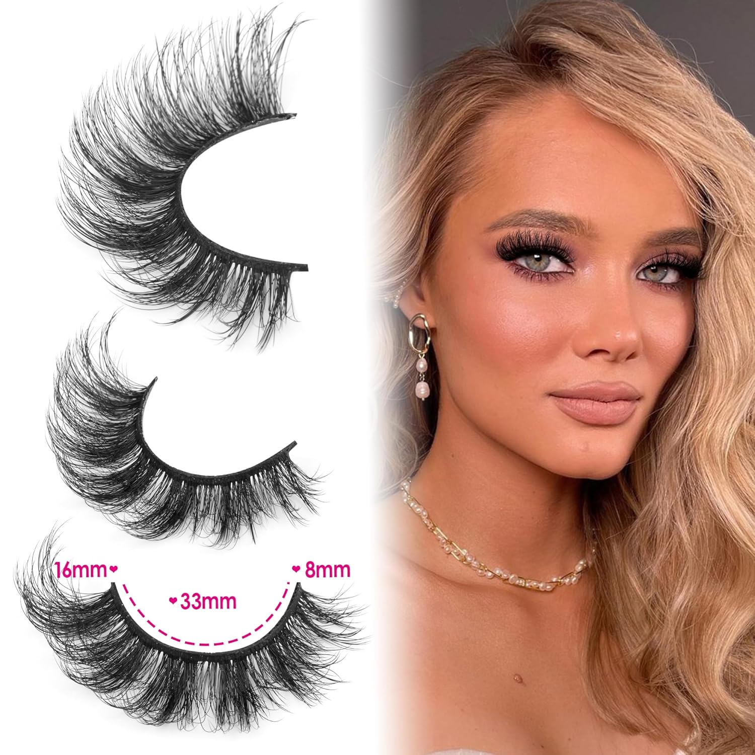 JIMIRE Pestañas postizas de volumen de ojo de gato, pestañas de visón sintético, pestañas rizadas en D, pestañas parecen extensiones de pestañas de