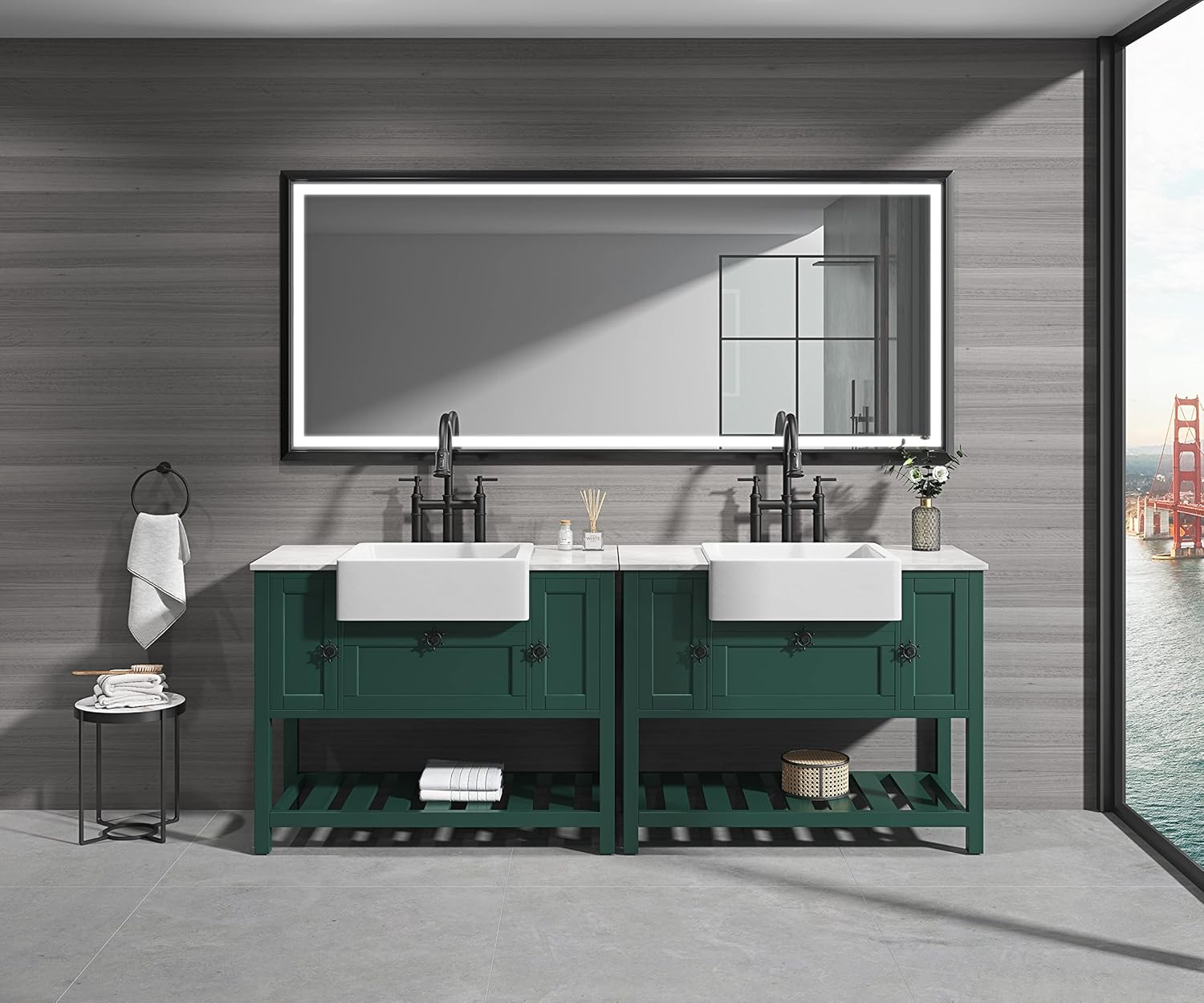 HomSof Espejo de baño LED súper brillante de 88 x 38 pulgadas con luces, espejo de marco de metal, espejo de tocador iluminado para pared, espejo