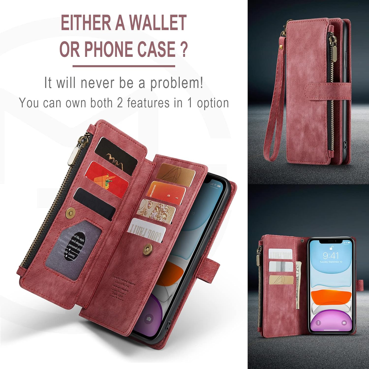 Asuwish Funda de teléfono para iPhone 11 6.1 Funda tipo cartera y protector de pantalla de vidrio templado, soporte para tarjetas de crédito,