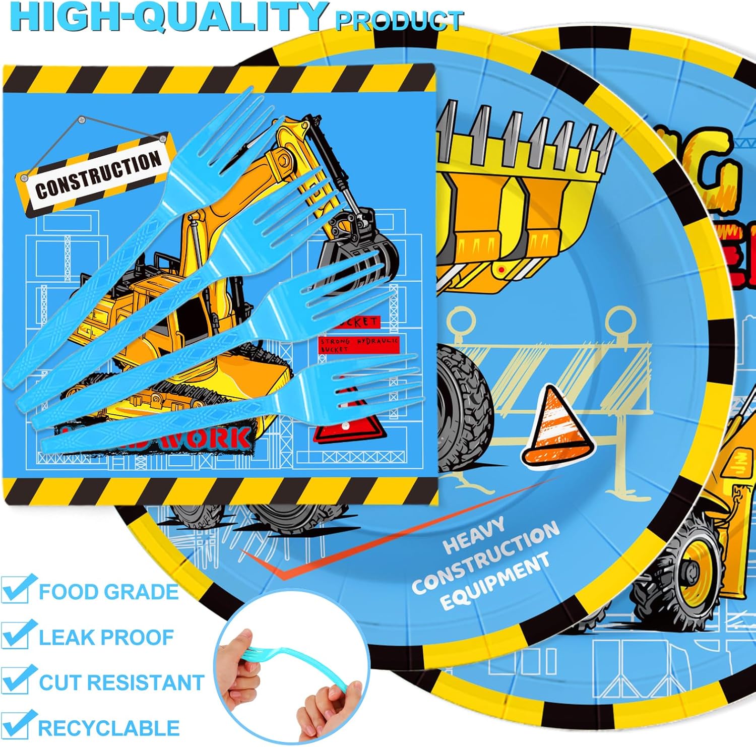 SCIONE 96 piezas de suministros de fiesta de construcción, platos de camión volquete, decoraciones de fiesta de cumpleaños para niños, juego de
