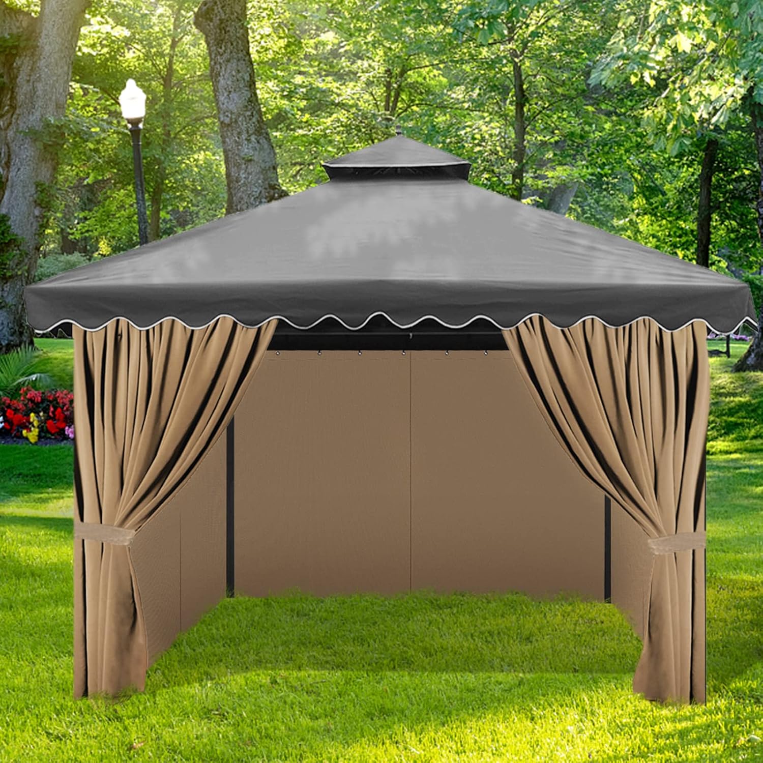 Cortinas Gazebo de 10 x 10 pies, impermeables, para exteriores, cortinas universales de repuesto, 4 paneles, paredes laterales con cremallera para
