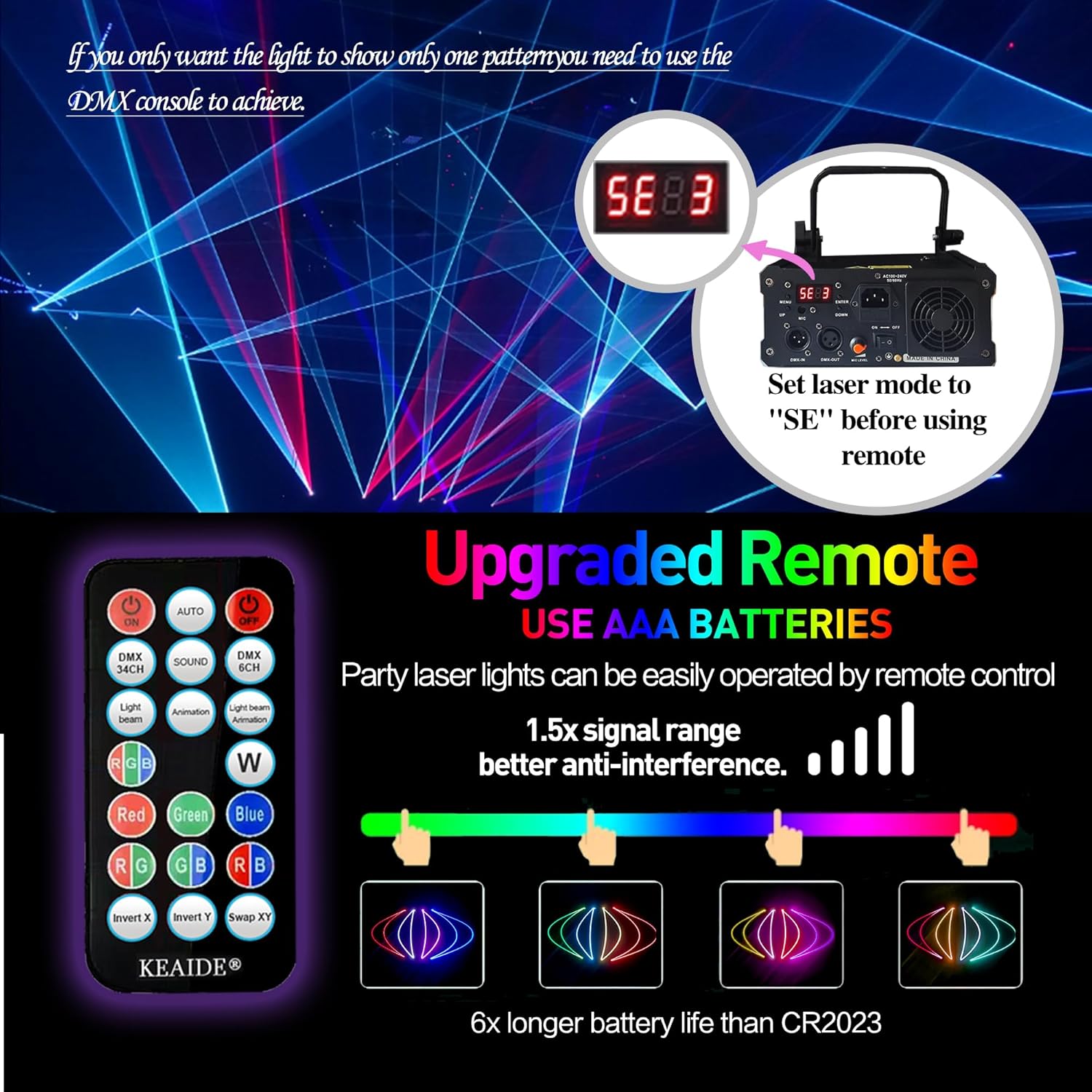 Luz láser para DJ con animación 3D a todo color, activación de sonido, DMX512, profesional, perfecta para fiestas, clubes, DJ y entretenimiento en