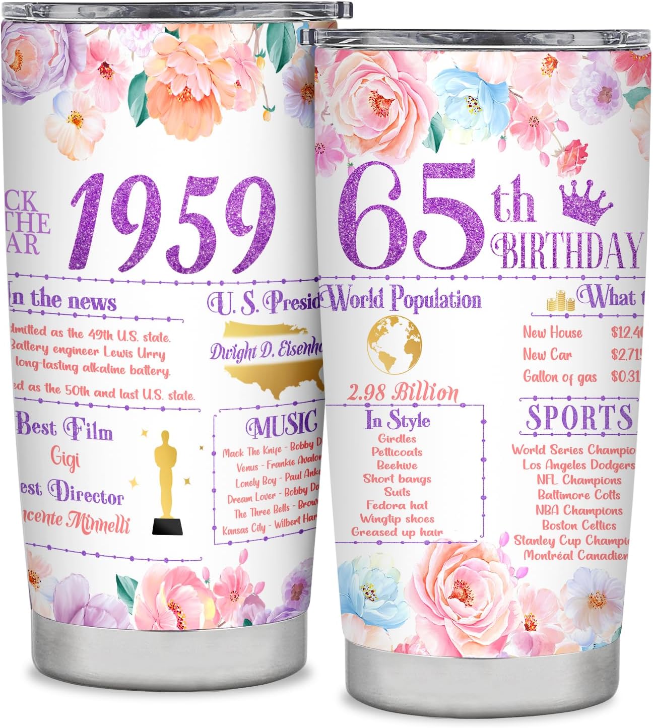 Regalos de cumpleaños 65 para mujeres, vaso de cumpleaños 65, ideas de regalo, regalo de cumpleaños de 65 años para mamá, abuela, decoraciones de