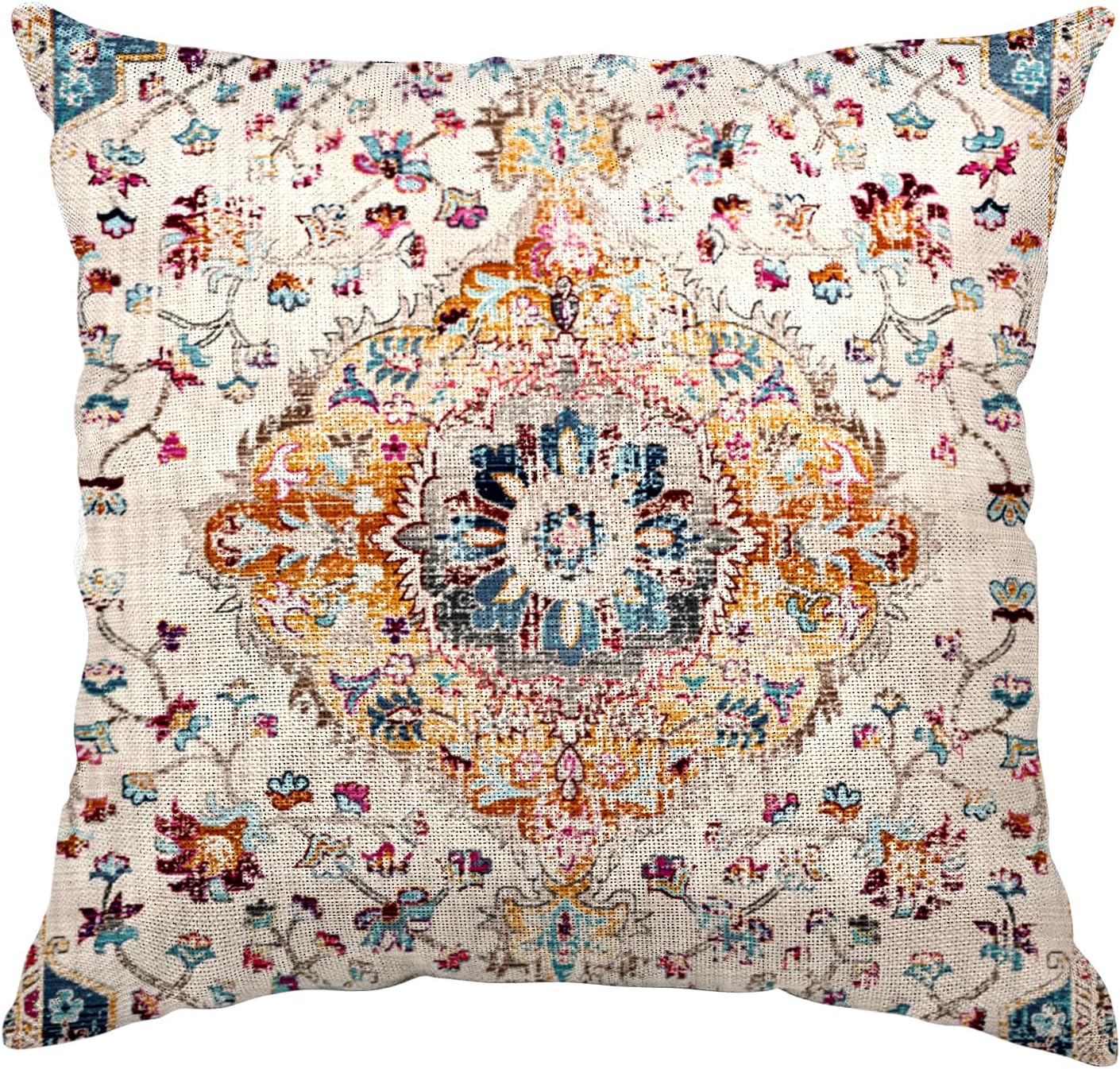 Fundas de almohada bohemias de 16 x 16 pulgadas, fundas de almohada vintage de lino para decoración del hogar, sofá, automóvil, sala de estar,