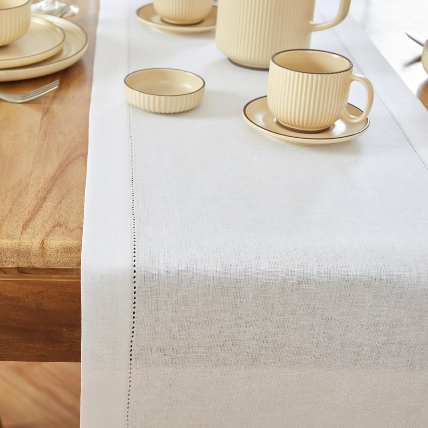 Solino Home Camino de mesa de lino blanco de 36 pulgadas  100% lino puro de 14 x 36 pulgadas – Camino de mesa de peso medio con vainica  Camino de
