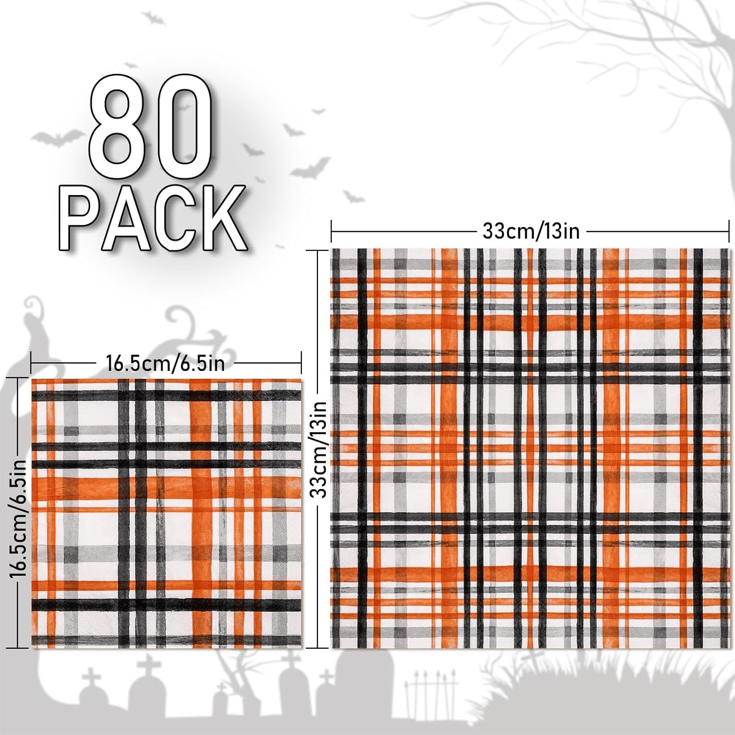AnyDesign Paquete de 80 servilletas de papel de Halloween de 6.5 pulgadas, servilletas de cena desechables para Halloween, fiesta de cumpleaños,