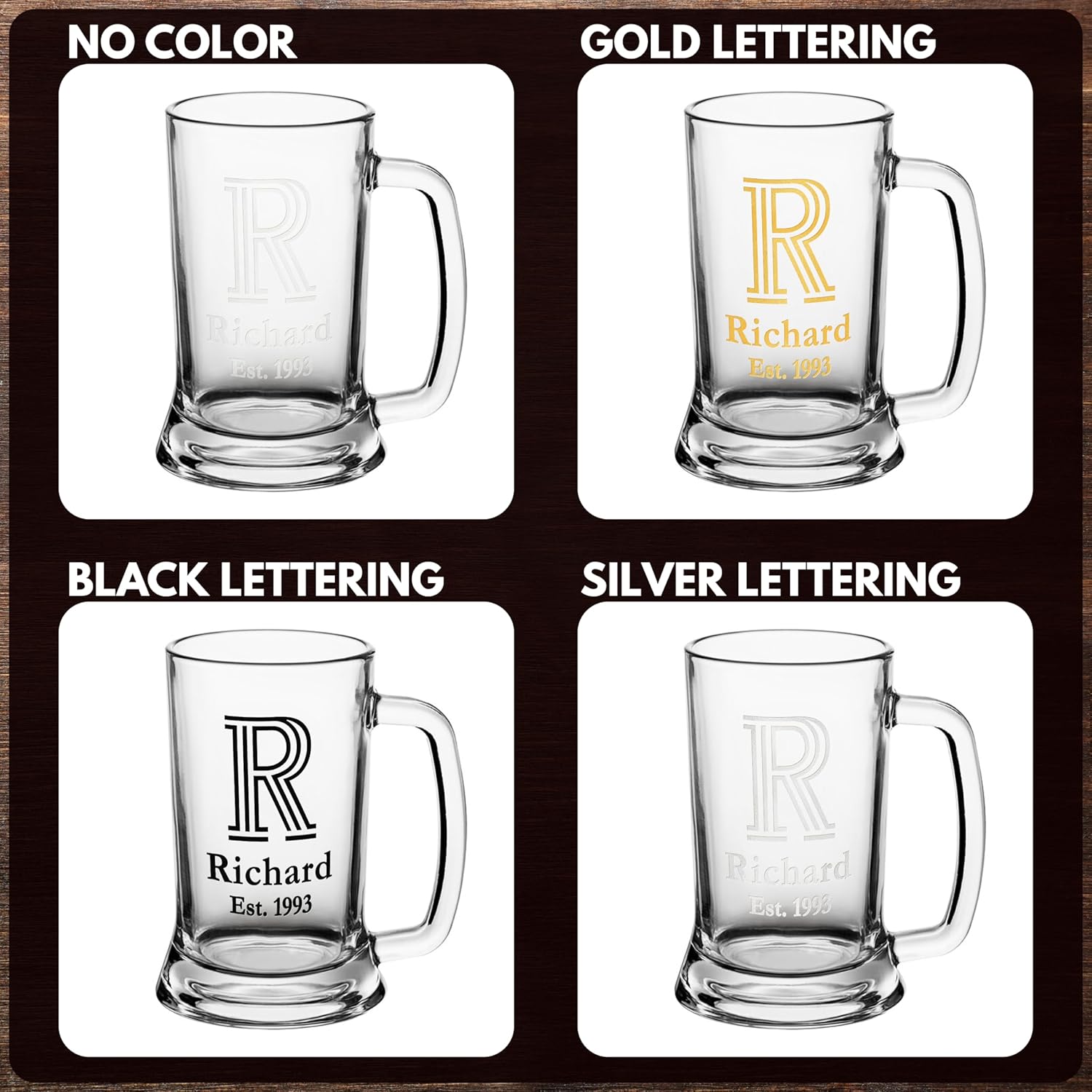 Regalos de cerveza para él, taza de cerveza personalizada con nombre e inicial, 7 opciones de diseño, 3 opciones de relleno de color, taza de