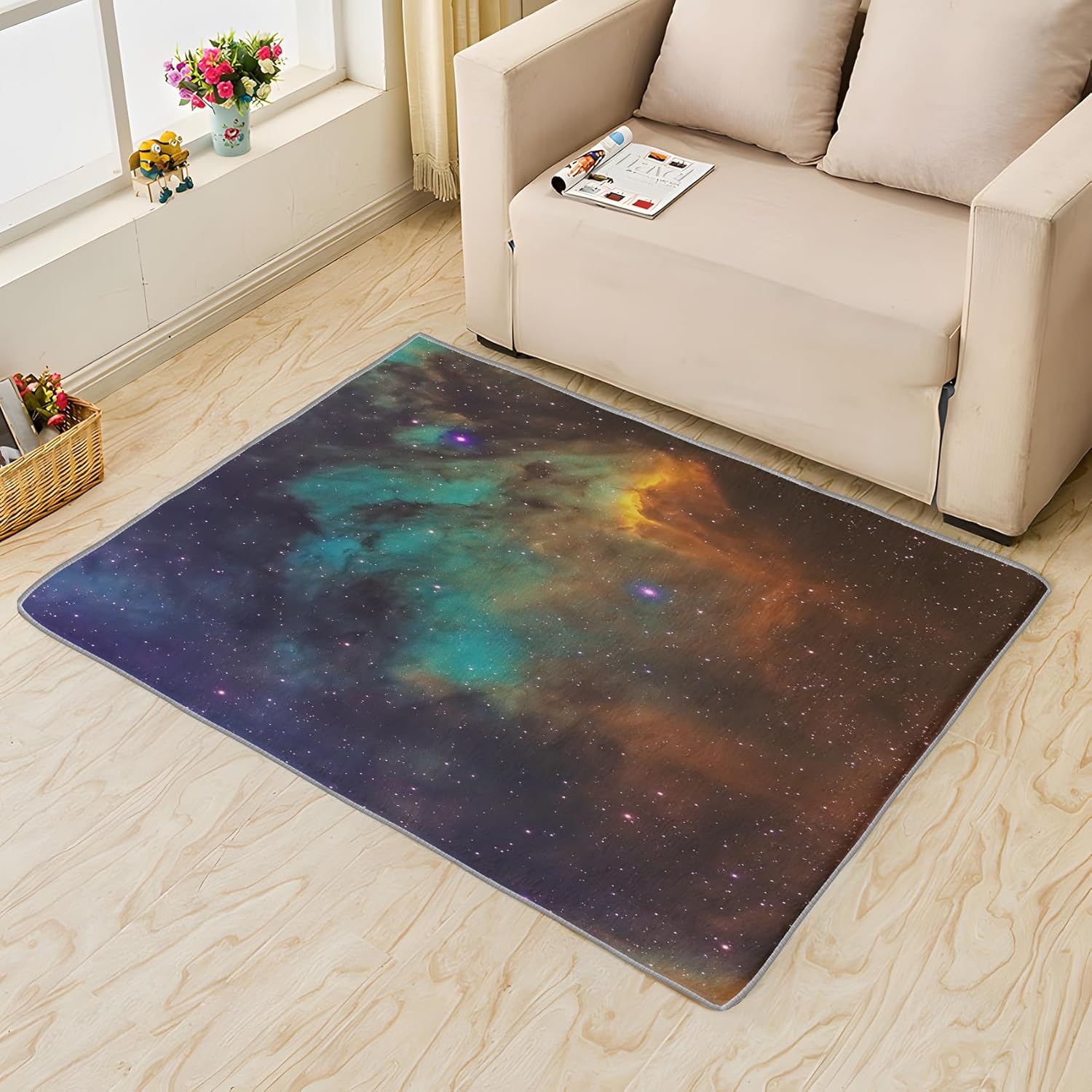 ZDABAOEC Alfombra de galaxia para niños, alfombra de 6 x 8 pies, alfombra de área de nebulosa espacial del universo para decoración de dormitorio y