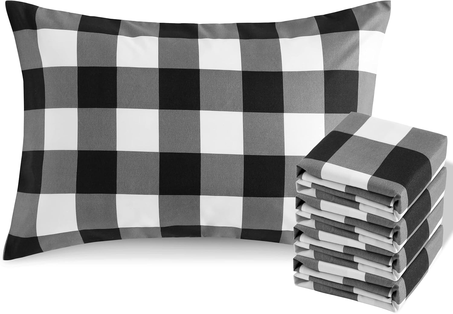 NTBAY Queen Buffalo – Juego de 4 fundas de almohada de microfibra cepillada de 1800 hilos, color blanco y negro, súper suaves y acogedoras con