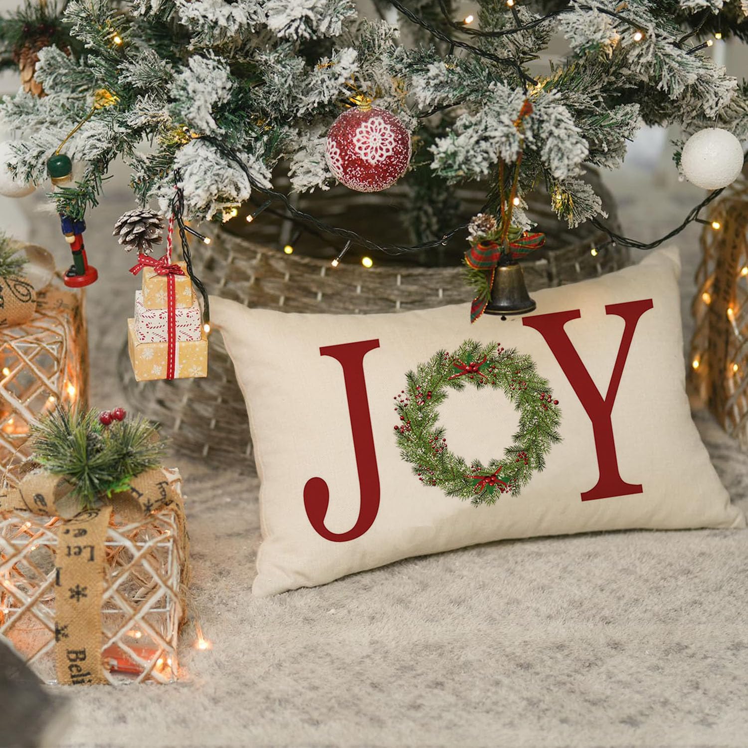 RABUSOFA Fundas de almohada navideñas de 12 x 20 pulgadas, fundas de almohada decorativas de Navidad, fundas de cojín lumbar de Navidad con corona