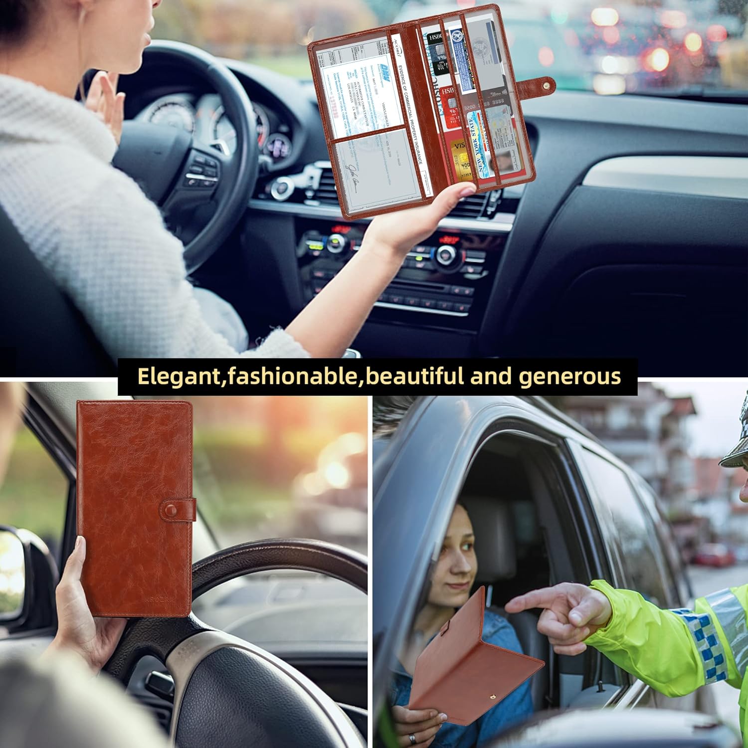Carpeta para registro y seguro de automóvil, carpeta de piel sintética de alta calidad, para documentos de automóvil, licencia de conducir, tarjetas