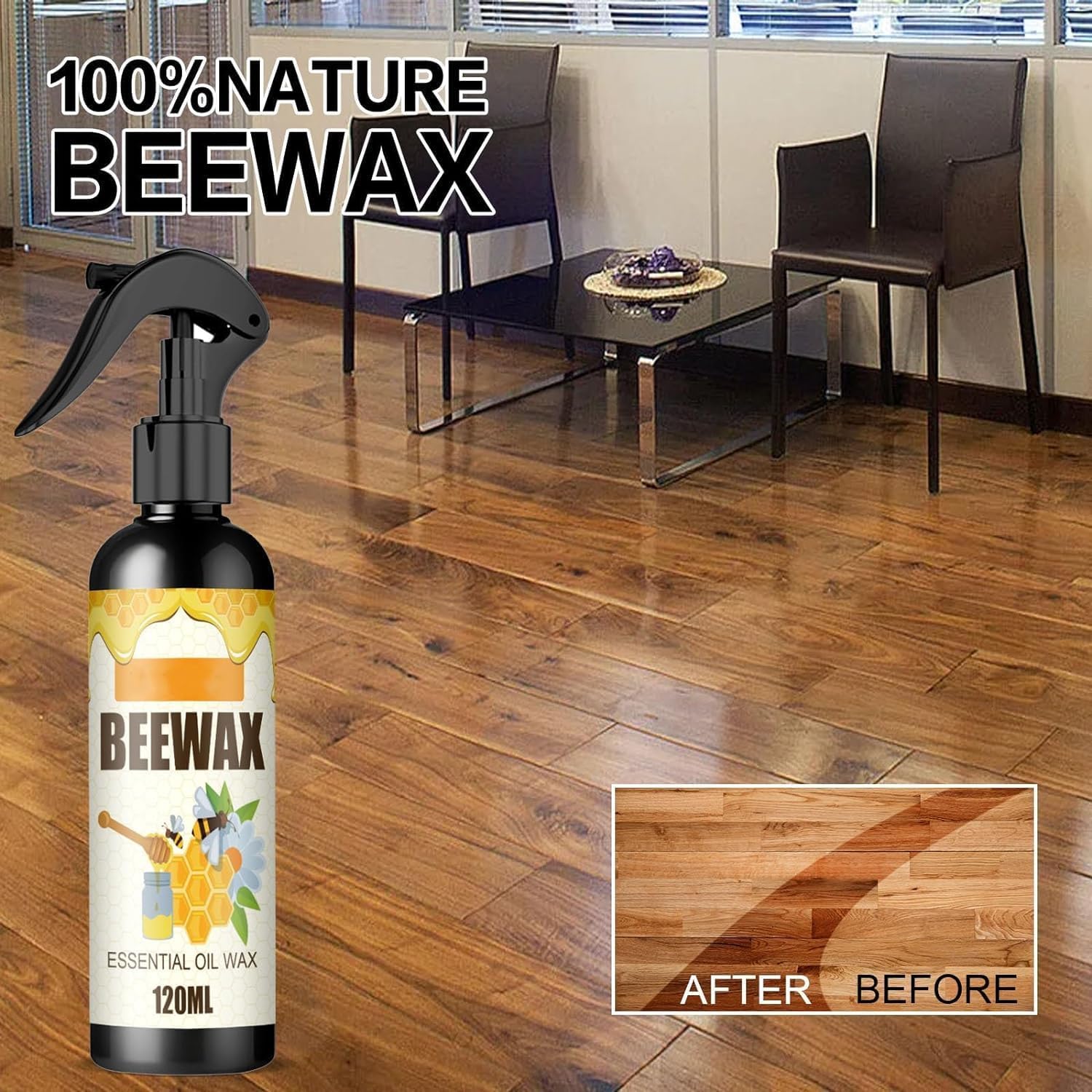 Spray natural de cera de abejas micromolecularizada, cera de abejas, esmalte y limpiador de muebles, paquete de limpiador y restaurador de cera de
