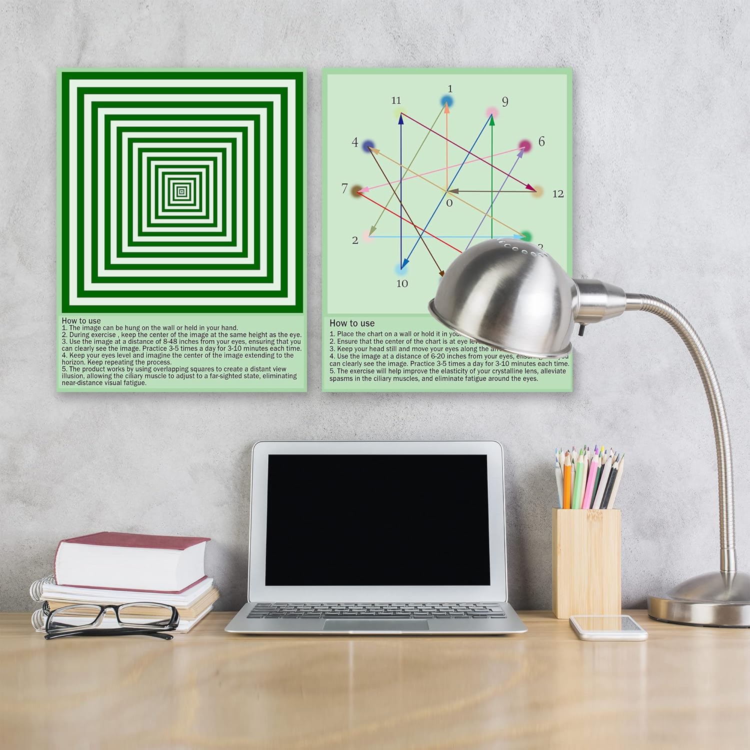 SADIKALO Tabla de ejercicios para ojos, relajación muscular visual, oficina, aula, decoración de pared, miopía, ojos secos, regalos de oficina,