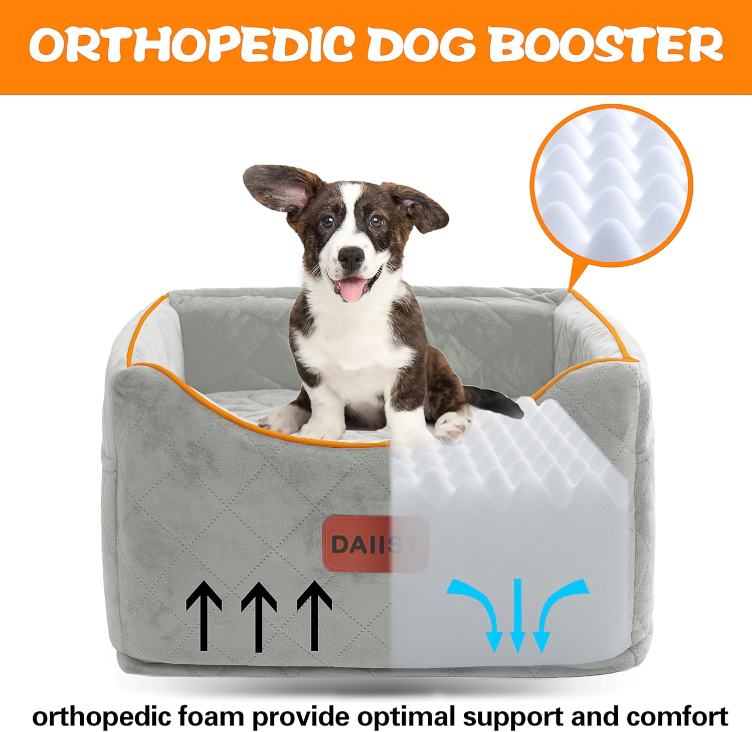 DAIIST Asiento de automóvil para perros pequeños, asiento elevador de espuma viscoelástica para perros, antideslizante y lavable, asiento elevado