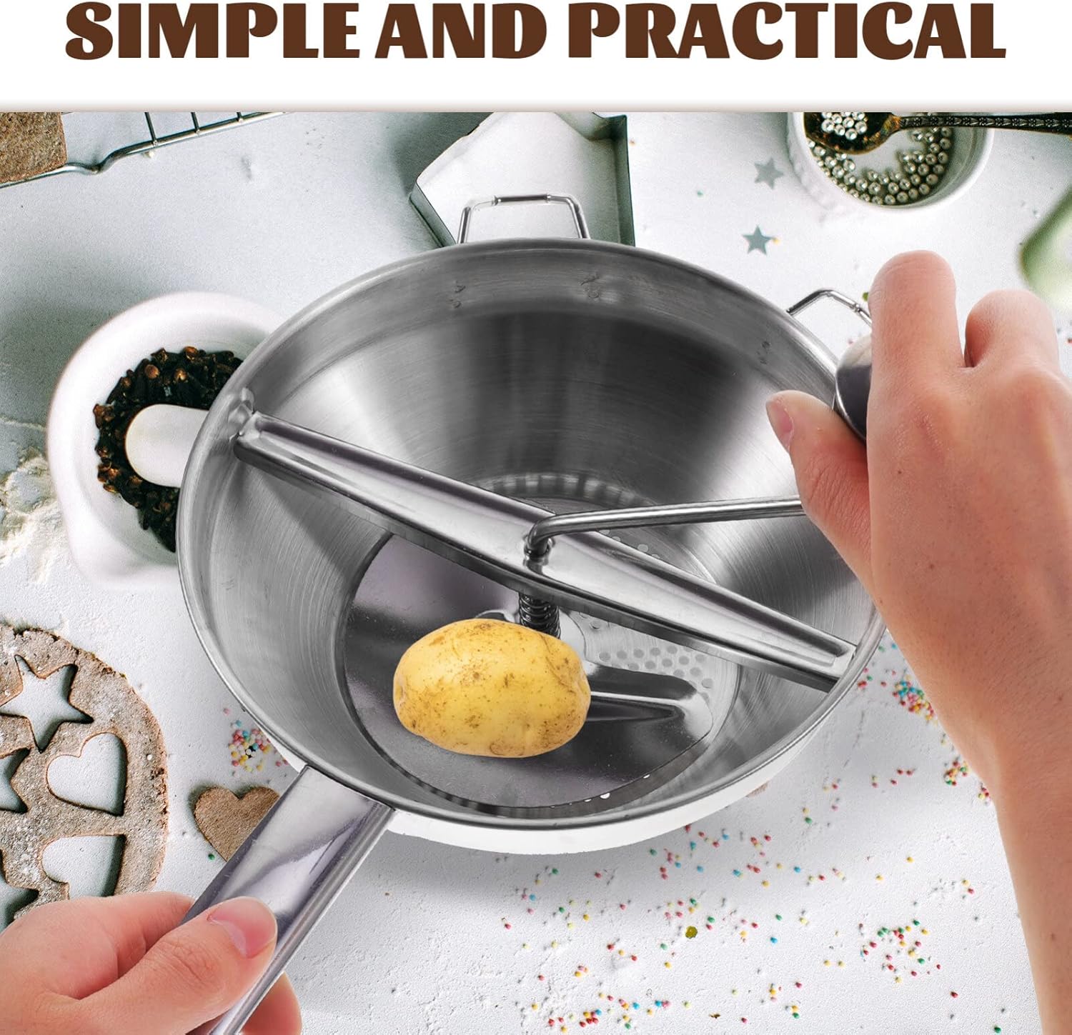 ABOOFAN Molino de alimentos de acero inoxidable, manual rotativo, fruta, verdura, manivela, papas, triturador, puré, mermeladas, alimentos