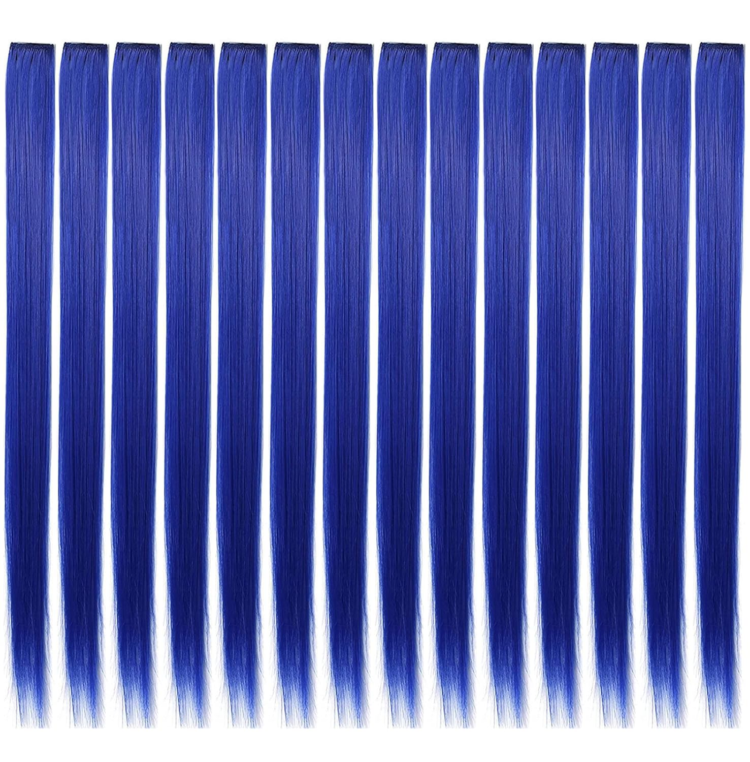 12 extensiones de cabello de colores de 21 pulgadas, peluca de colores con reflejos, lacio, resistente al calor, extensiones sintéticas con clip