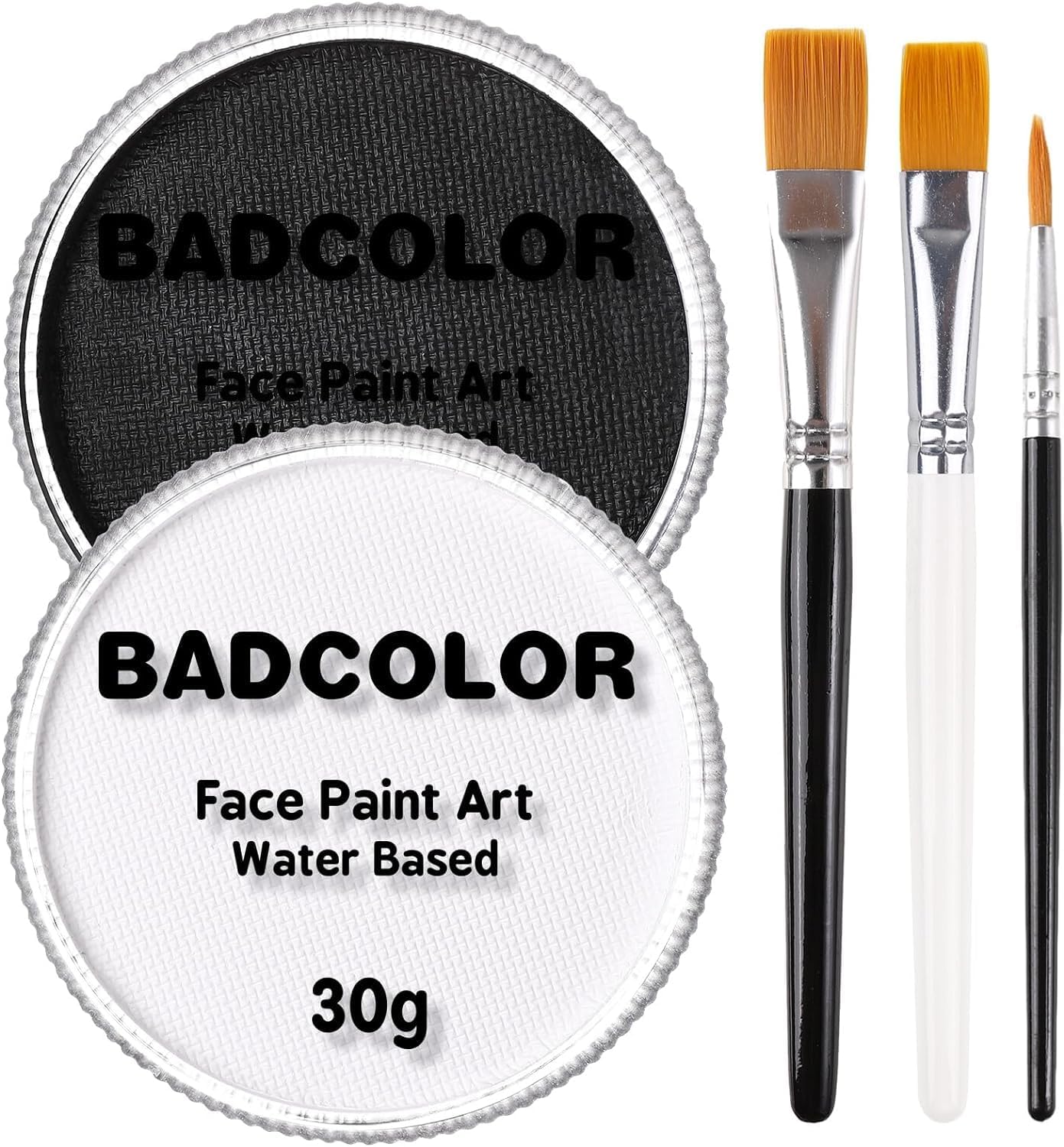 Pintura facial negra y blanca de payaso con 3 pinceles de pintura, paleta de maquillaje SFX a base de agua para niños y adultos, pintura facial no