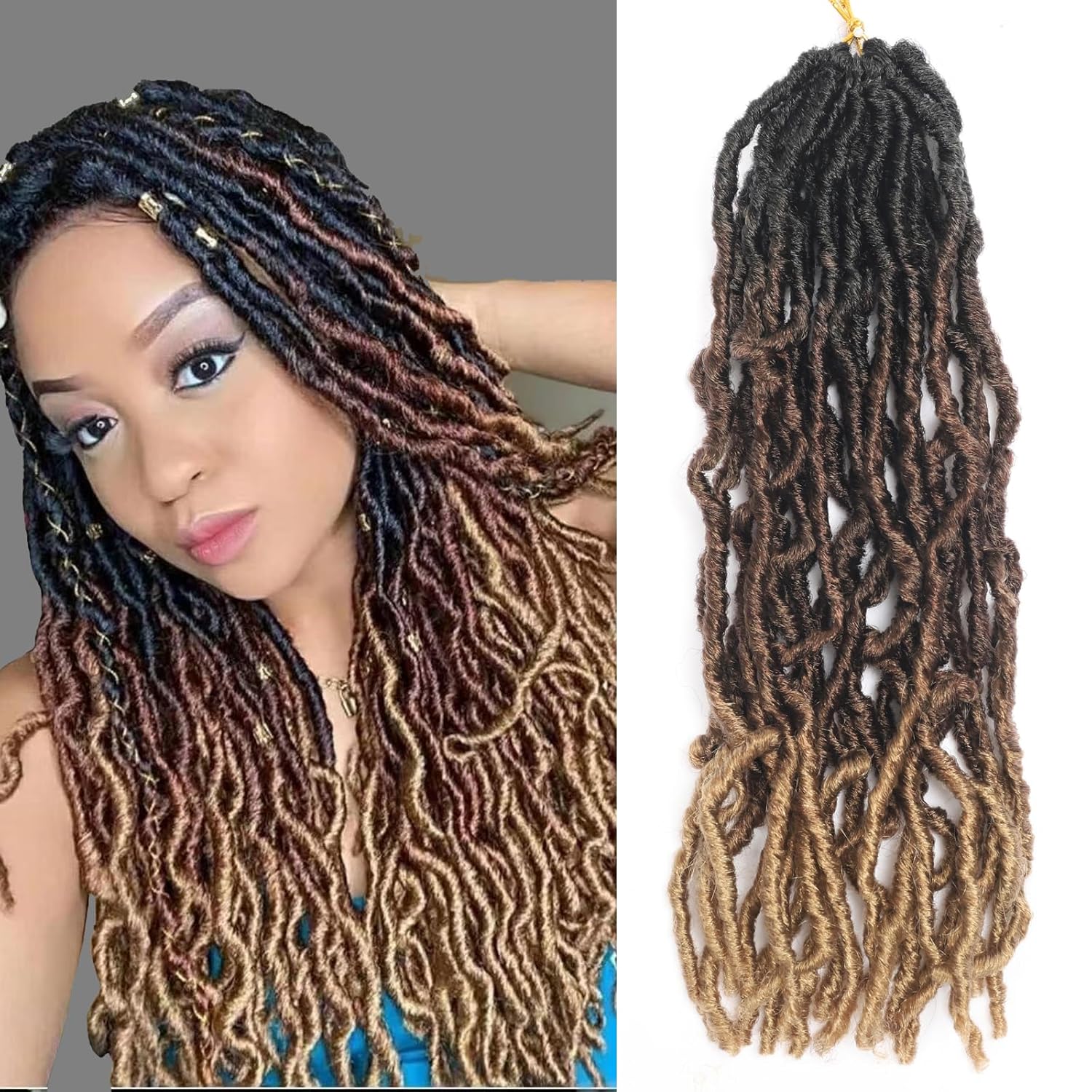 Rastas de cabello sintético de ganchillo ombré, 1 paquete de rastas suaves de color marrón ombré, trenzas de ganchillo de 14 pulgadas, cabello de