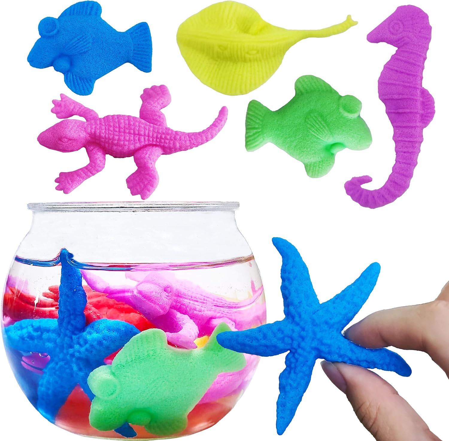 LilyBeauty Criaturas marinas que crecen en el agua, paquete de 50 animales marinos, recuerdos envueltos individualmente, juguete de animales