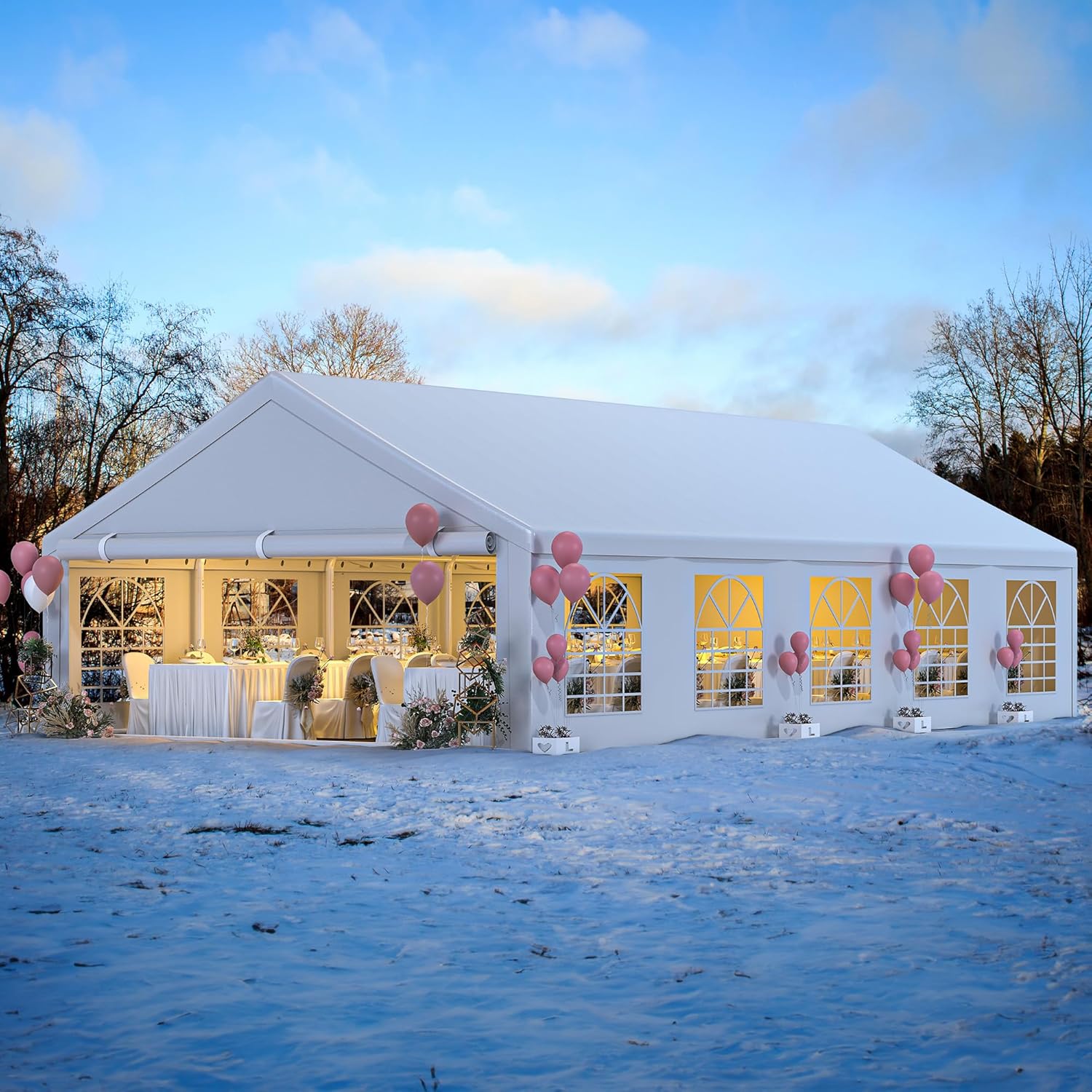 YITAHOME Tienda de campaña para fiestas de 20 x 32 pies, refugios de eventos de boda al aire libre, toldo galvanizado mejorado con techo blanco