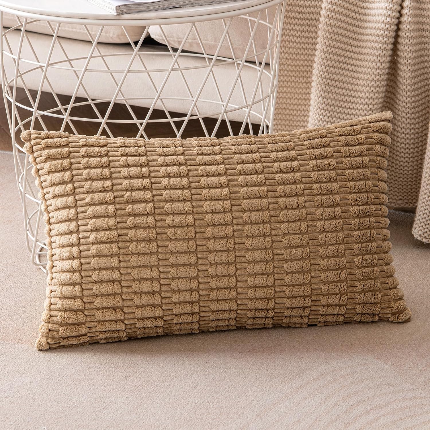 Paquete de 2 fundas de almohada decorativas de pana de otoño de 12 x 20 pulgadas para sofá, cama, sala de estar, funda de cojín rectangular a rayas