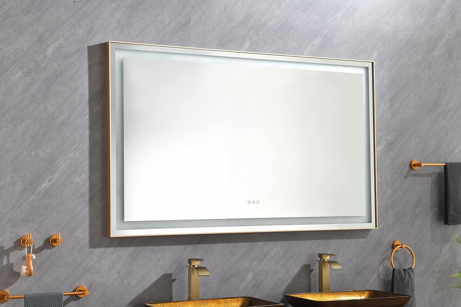 HomSof Espejo de baño LED doble, 60 x 48 pulgadas, frontal y retroiluminado, espejo de tocador de pared regulable sin escalones con antiniebla, a