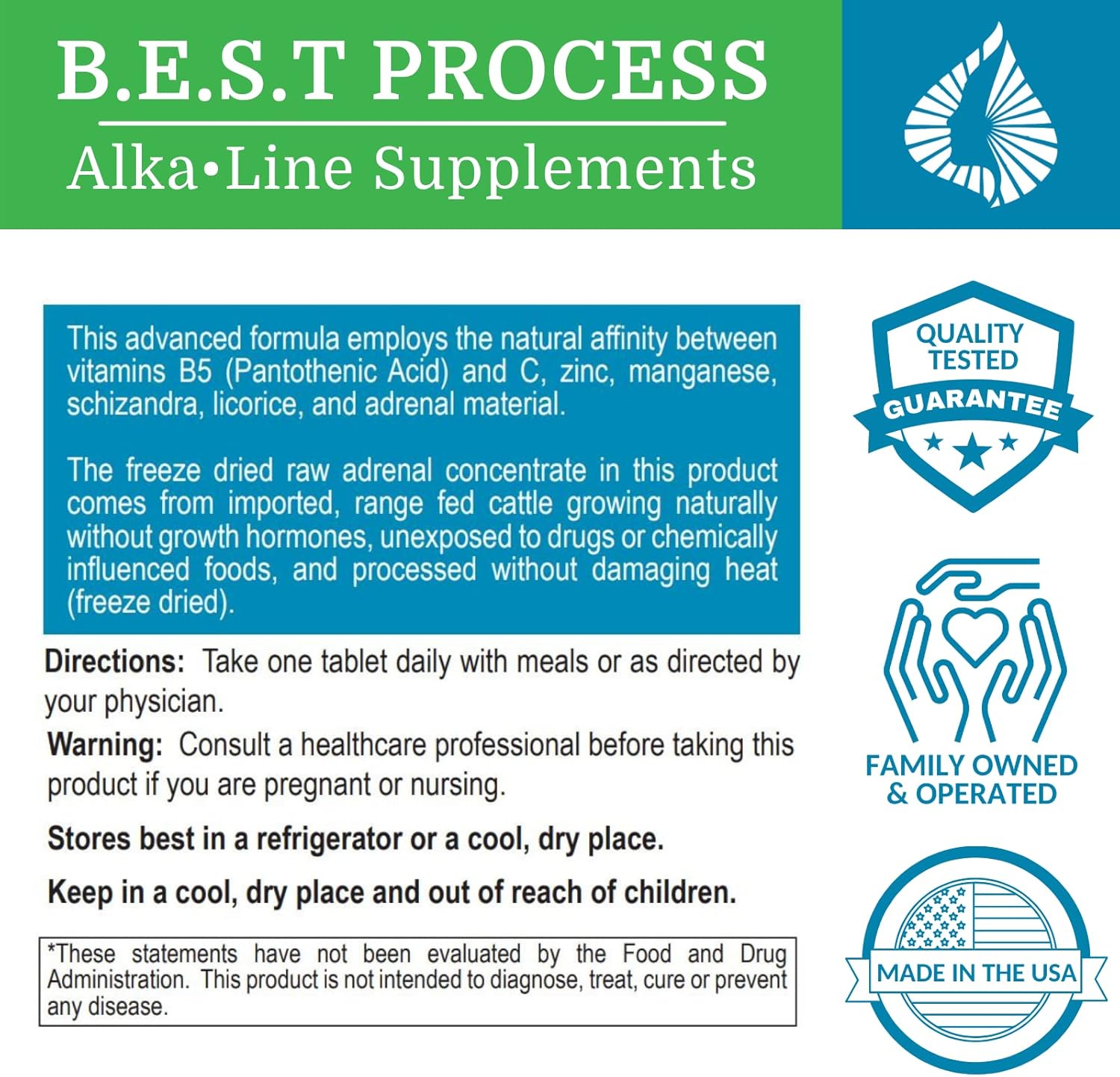 Adrenergy Best Process Alkaline  Apoyo suprarrenal natural con extracto de glándula suprarrenal, adaptógenos, vitaminas y minerales