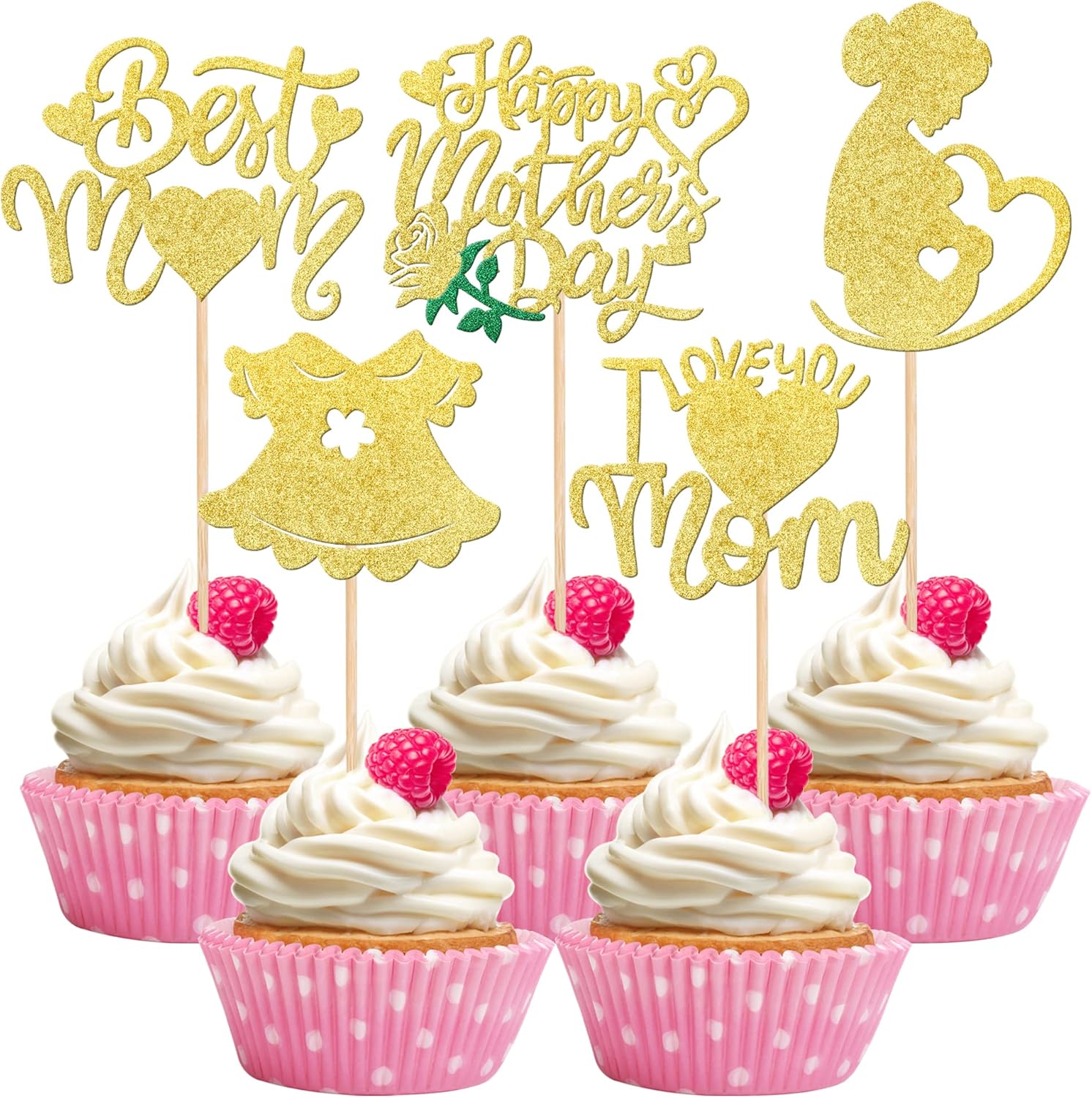 30 piezas de decoración para cupcakes con purpurina para el día de la madre, para mujeres embarazadas, para el amor de la madre, para cupcakes, la