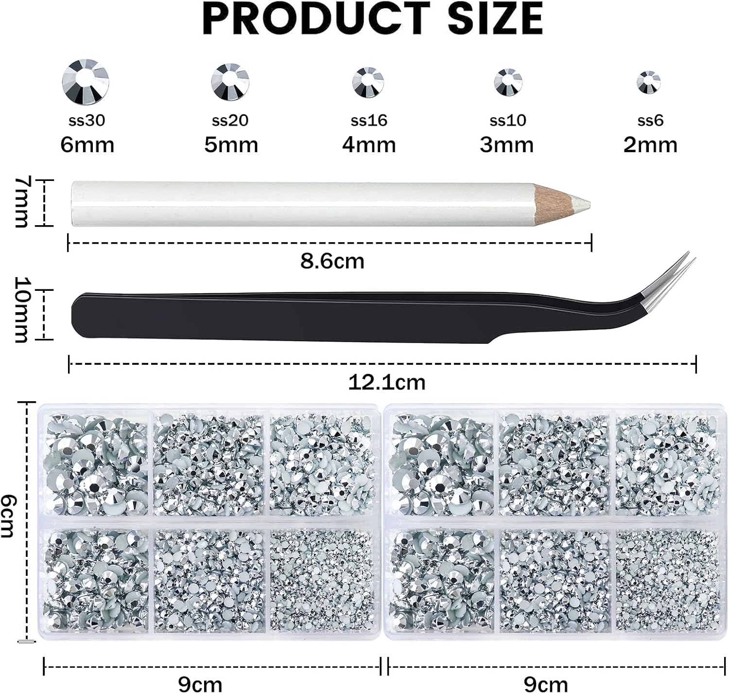 10000 piezas de diamantes de imitación plateados para manualidades, zapatos, ropa, diamantes de imitación plateados con parte trasera plana, kit de
