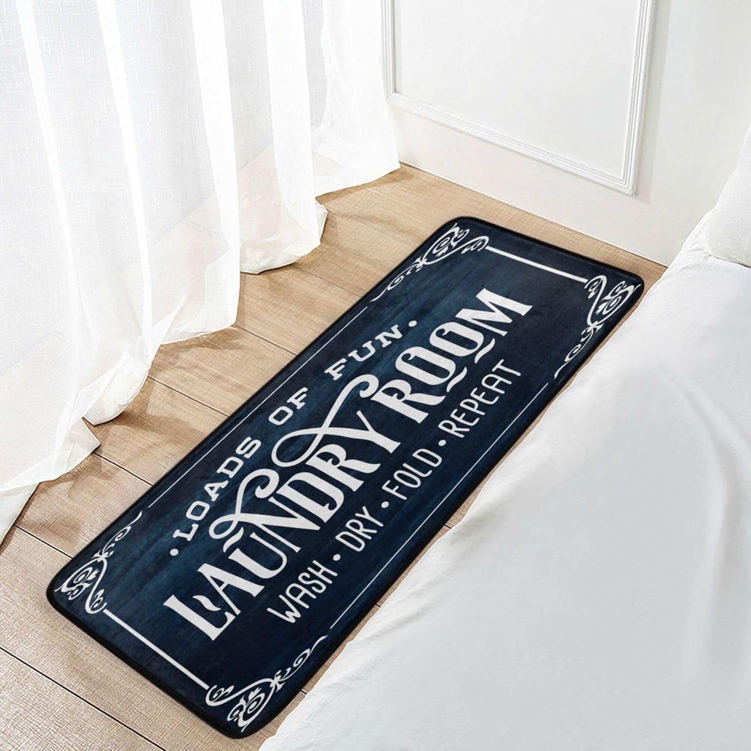 KLL Alfombra para cuarto de servicio, cocina, alfombra de baño, alfombra para lavadora, decoración de lavandería, alfombra de área, color azul