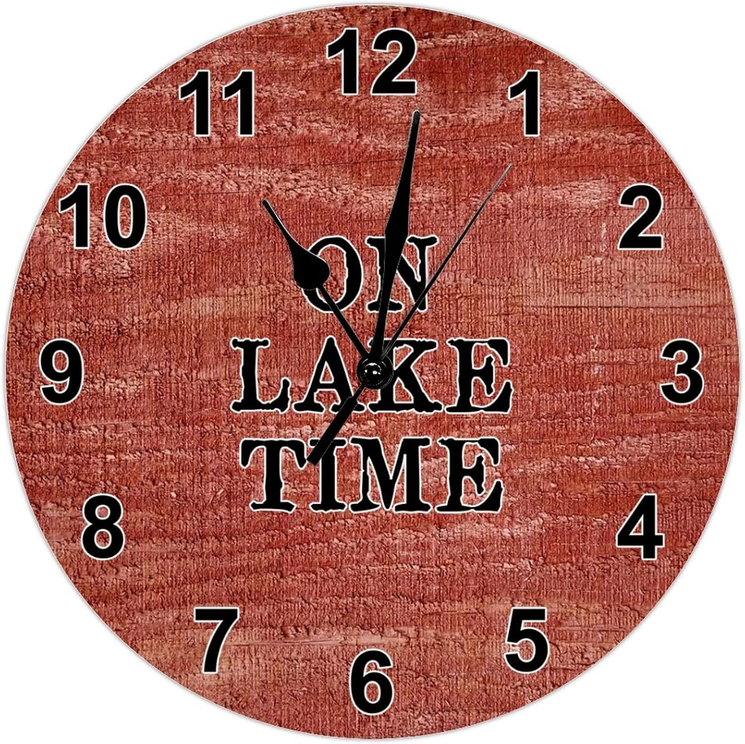 On Lake Time – Reloj de pared rústico de jubilación, madera de granero envejecida roja, de 15 pulgadas, relojes de pared grandes que funcionan con
