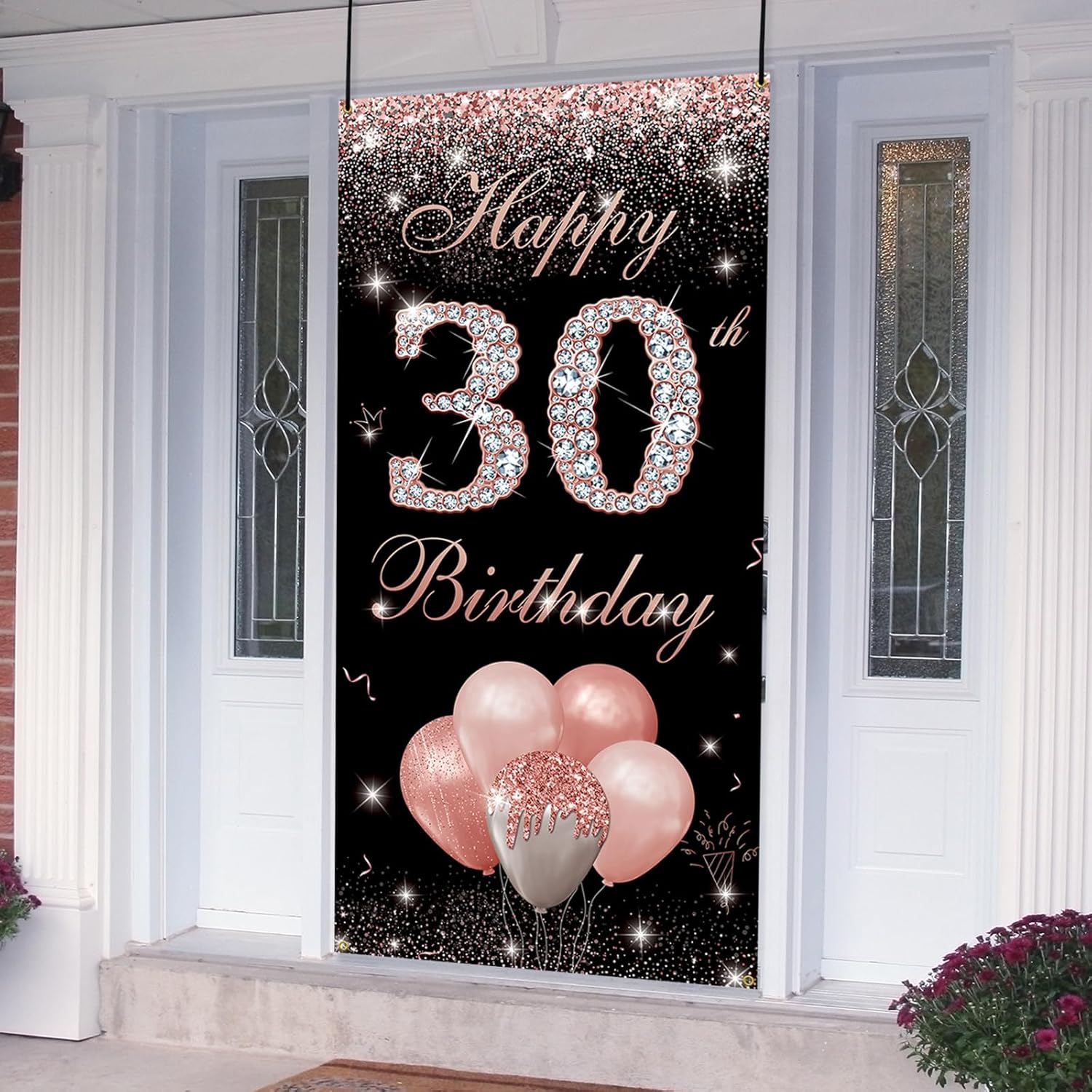 Cartel de fondo de 30 cumpleaños para puerta, color oro rosa, decoraciones de feliz cumpleaños 30 para mujeres, fabuloso cartel de fiesta de