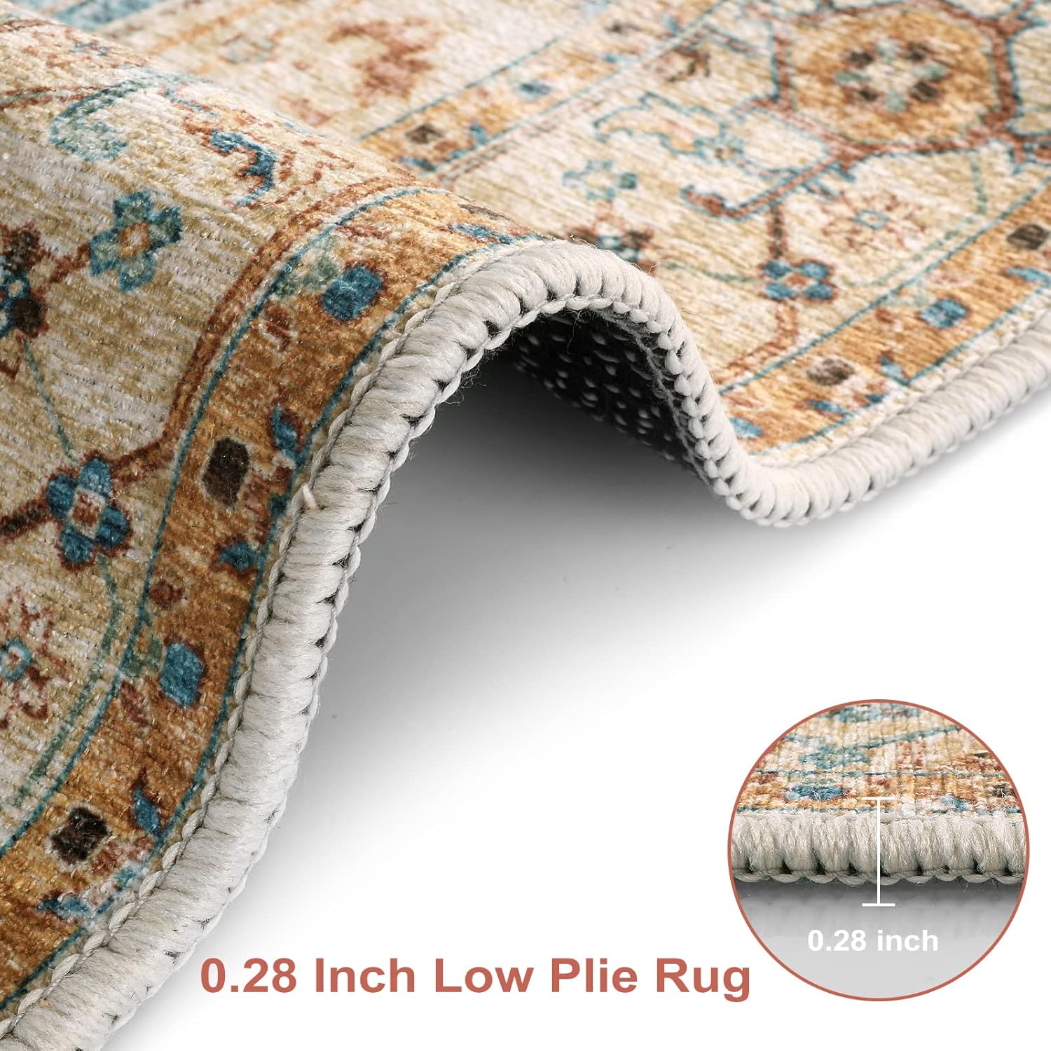 Lanffia Alfombra bohemia con diseño floral, lavable de 2 x 6 pies, estilo oriental, envejecida, antideslizante, no desprende pelusa, alfombra de