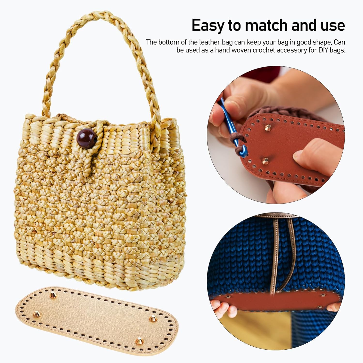 8 piezas de piel sintética, bolsa de ganchillo ovalada para tejer, para hacer manualidades, bolsa de ganchillo, bolsa de hombro y fabricación de