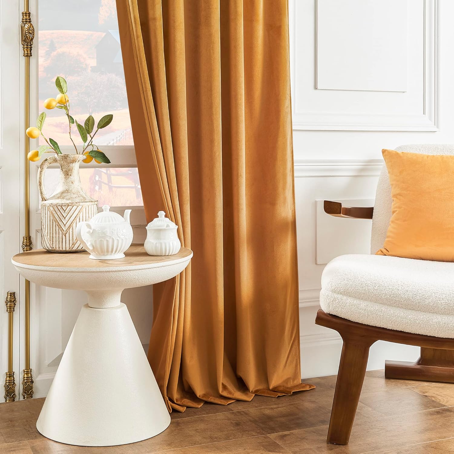 Timeper Cortinas de terciopelo amarillo naranja para el hogar, decoración retro brillante para vacaciones, cortinas de terciopelo súper suave,