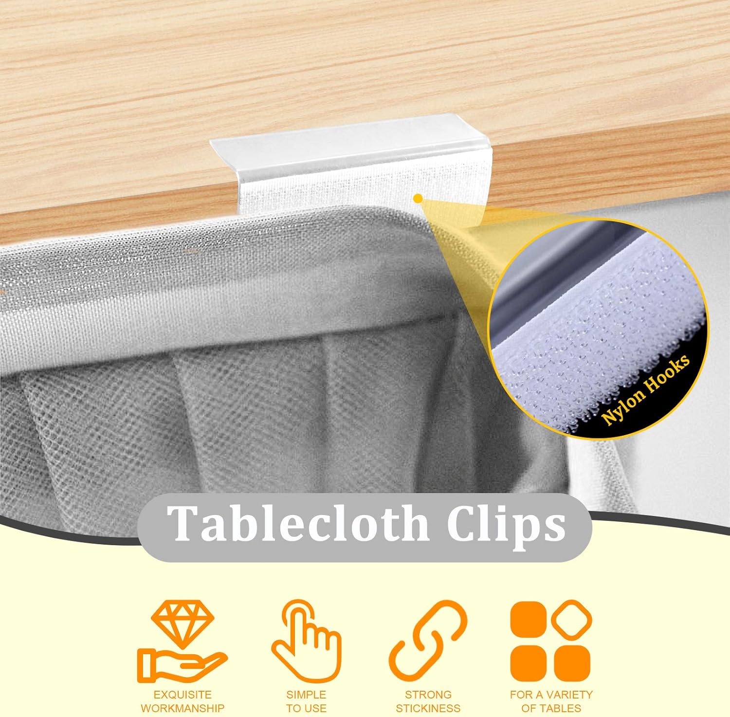 30 clips para zócalo de mesa, clips para mantel para borde de mesa de 34 a 1 pulgada con gancho y bucle, ideal para eventos en interiores y