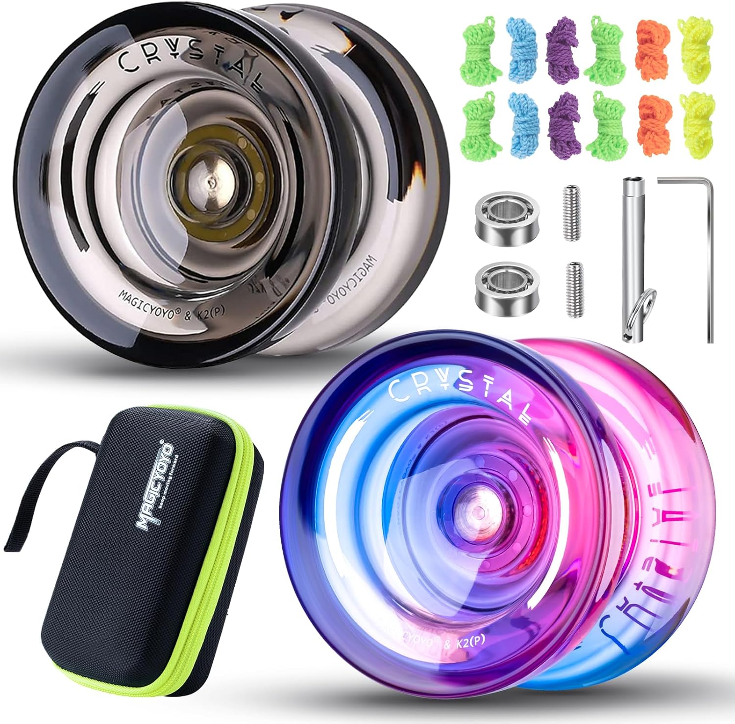 MAGICYOYO K2 Crystal Yoyo Paquete de 2 unidades, Yoyo profesional sensible para niños principiantes, Yo Yo de doble propósito con rodamiento Yoyo