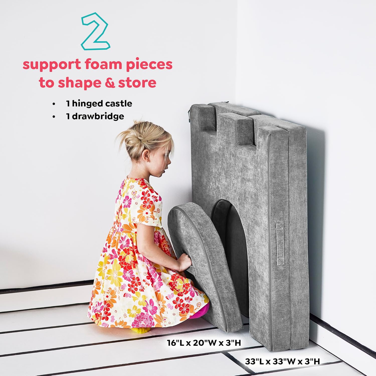 Castillo de juegos para niños y niños pequeños, juego de complementos de sofá para sala de juegos, diseño modular duradero, gris montaña