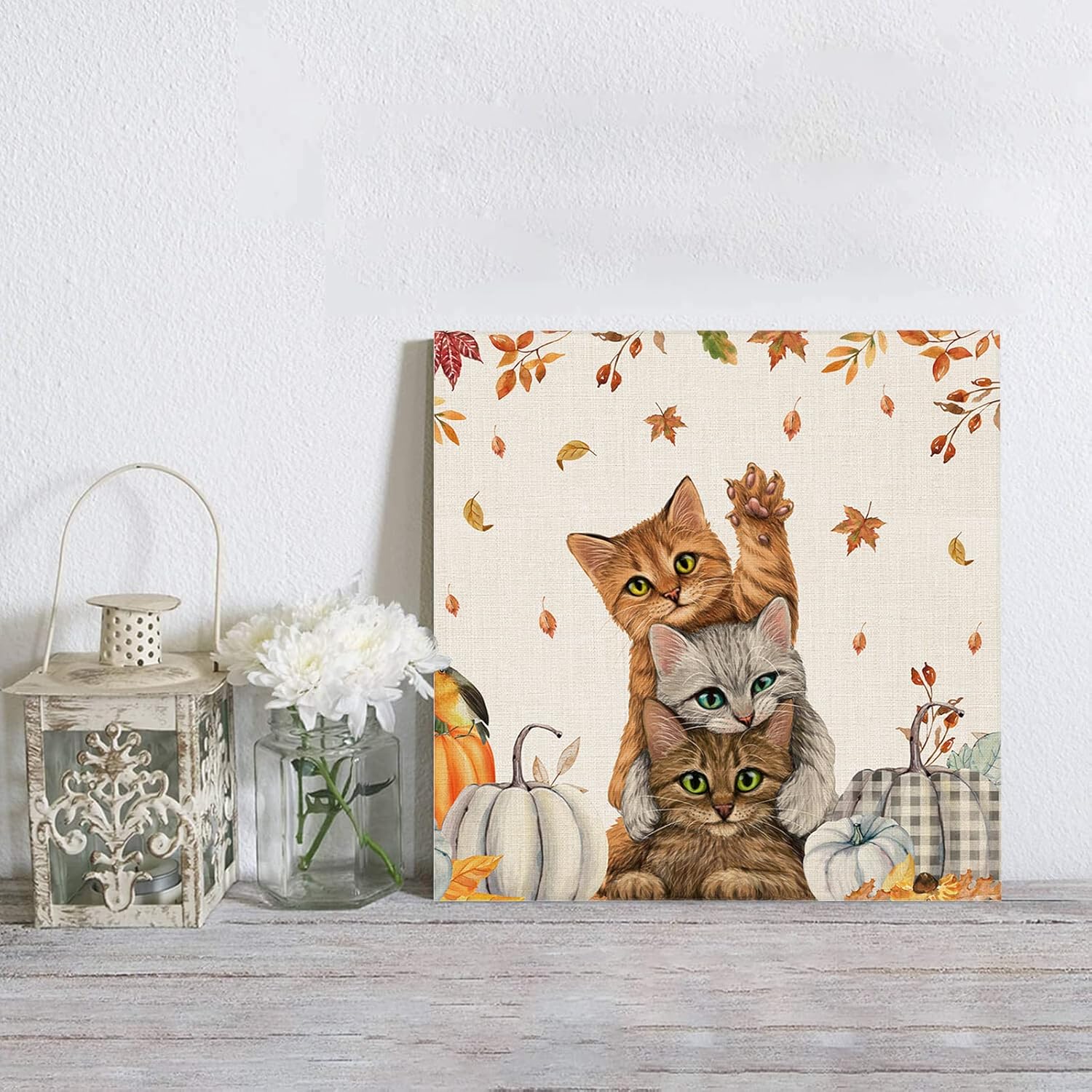 Chucoco Otoño Granja Gato Cuadrado Pinturas al óleo sobre lienzo Arte de pared de Acción de Gracias Animales Imágenes Impreso Obras de Arte con