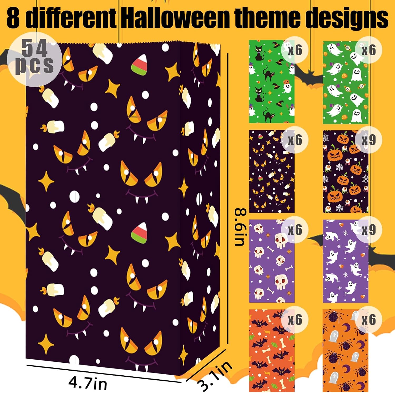 VGOODALL 54 bolsas de regalo de Halloween a granel, bolsas de papel de Halloween, bolsas de dulces, bolsas de regalo, bolsas de aperitivos para