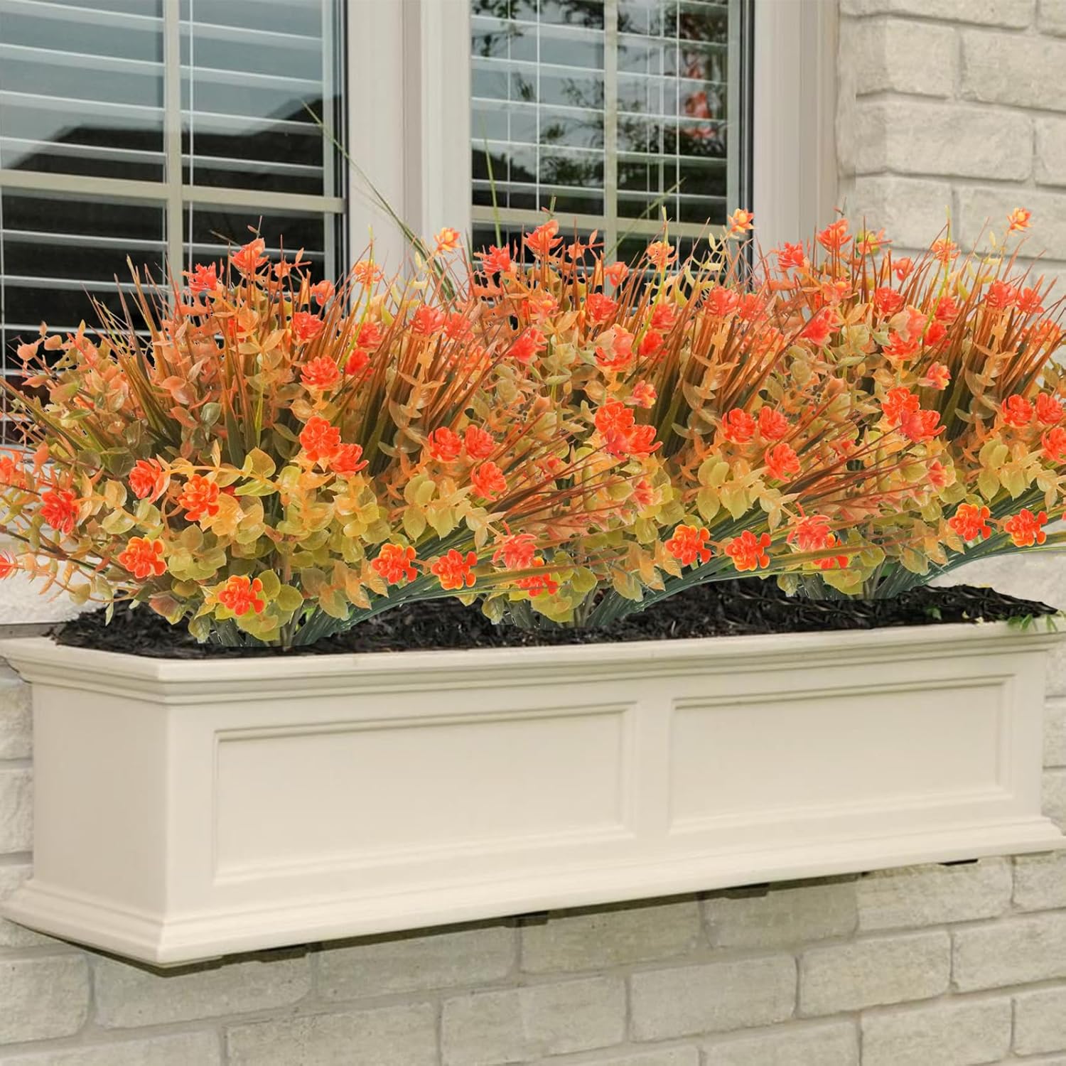 Succwoah 20 piezas de flores artificiales de otoño para exteriores, resistentes a los rayos UV, flores de plástico que no se decoloran, plantas