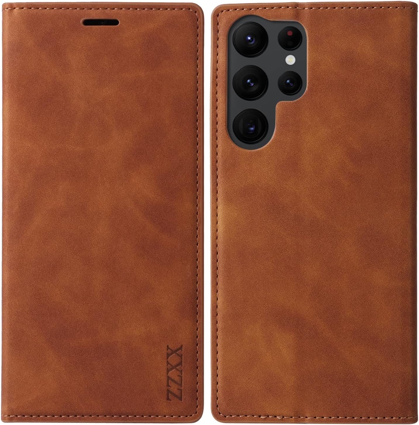 ZZXX Funda para Samsung Galaxy S22 Ultra con bloqueo RFID, ranura para tarjetas, función atril, magnética, de piel suave, plegable, para Samsung