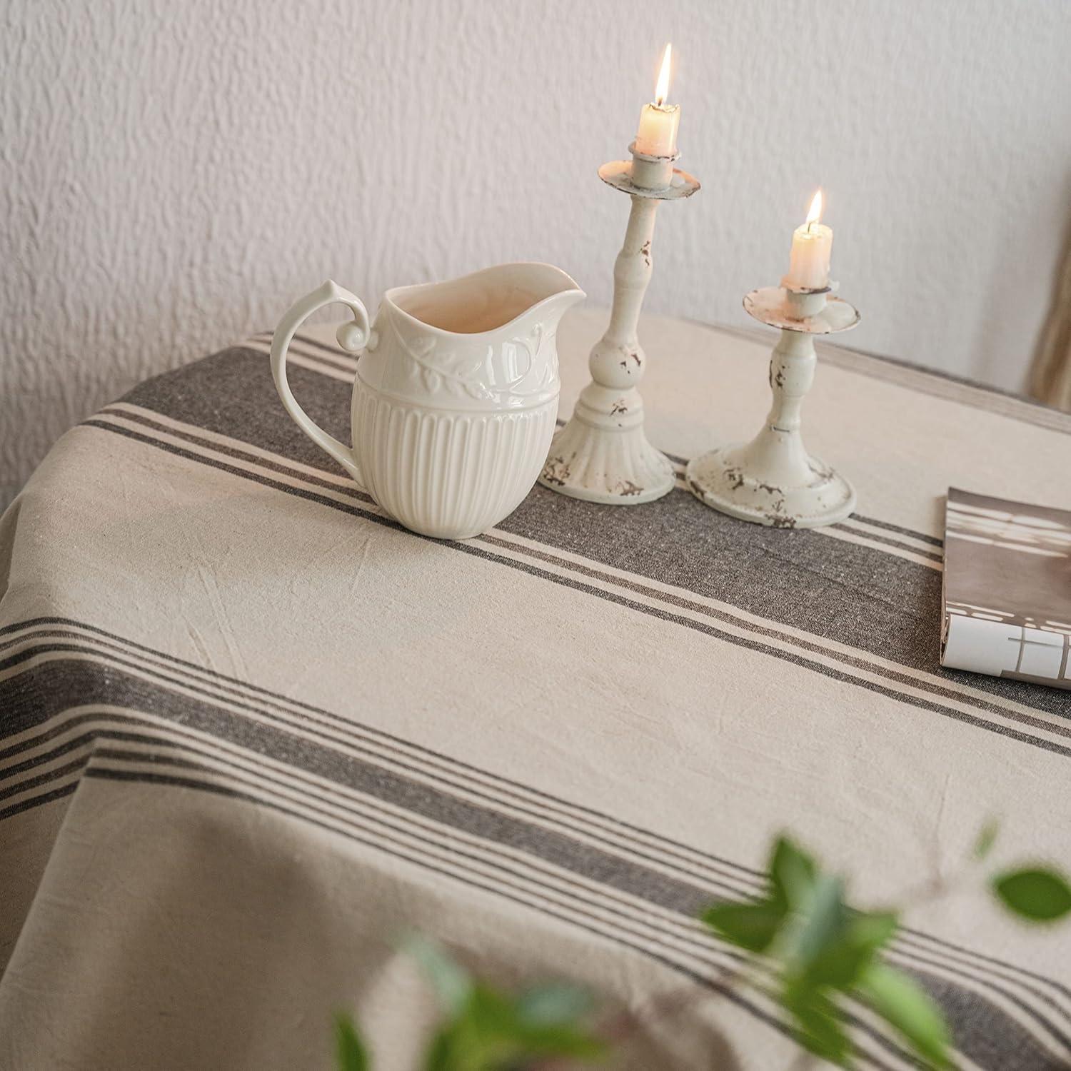ArtBud Mantel de lino de algodón de arpillera marrón, mantel de granja a rayas, cubierta de mesa de picnic de tela pesada, decoración de cocina