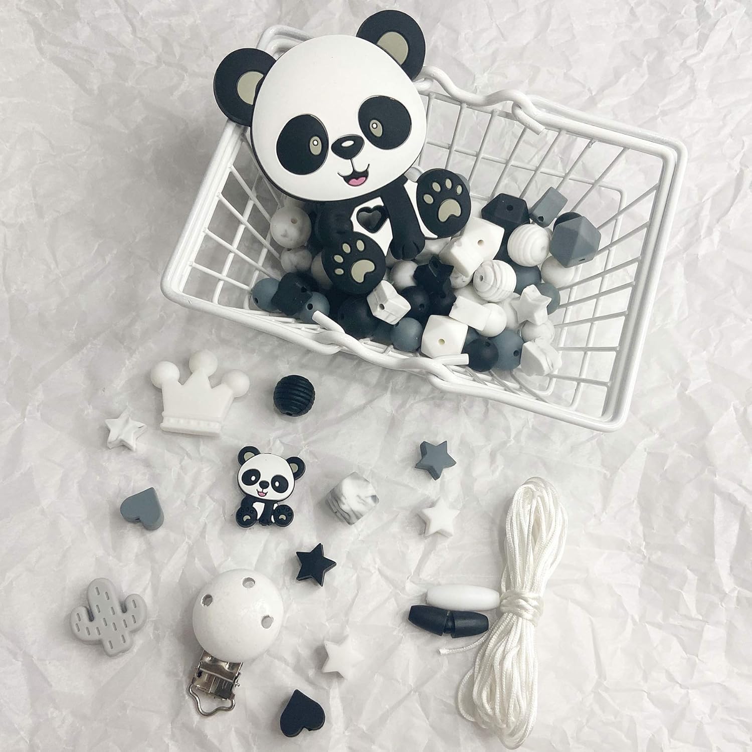 Juego de pandas de cuentas sueltas de silicona, collar de bricolaje, accesorios de joyería