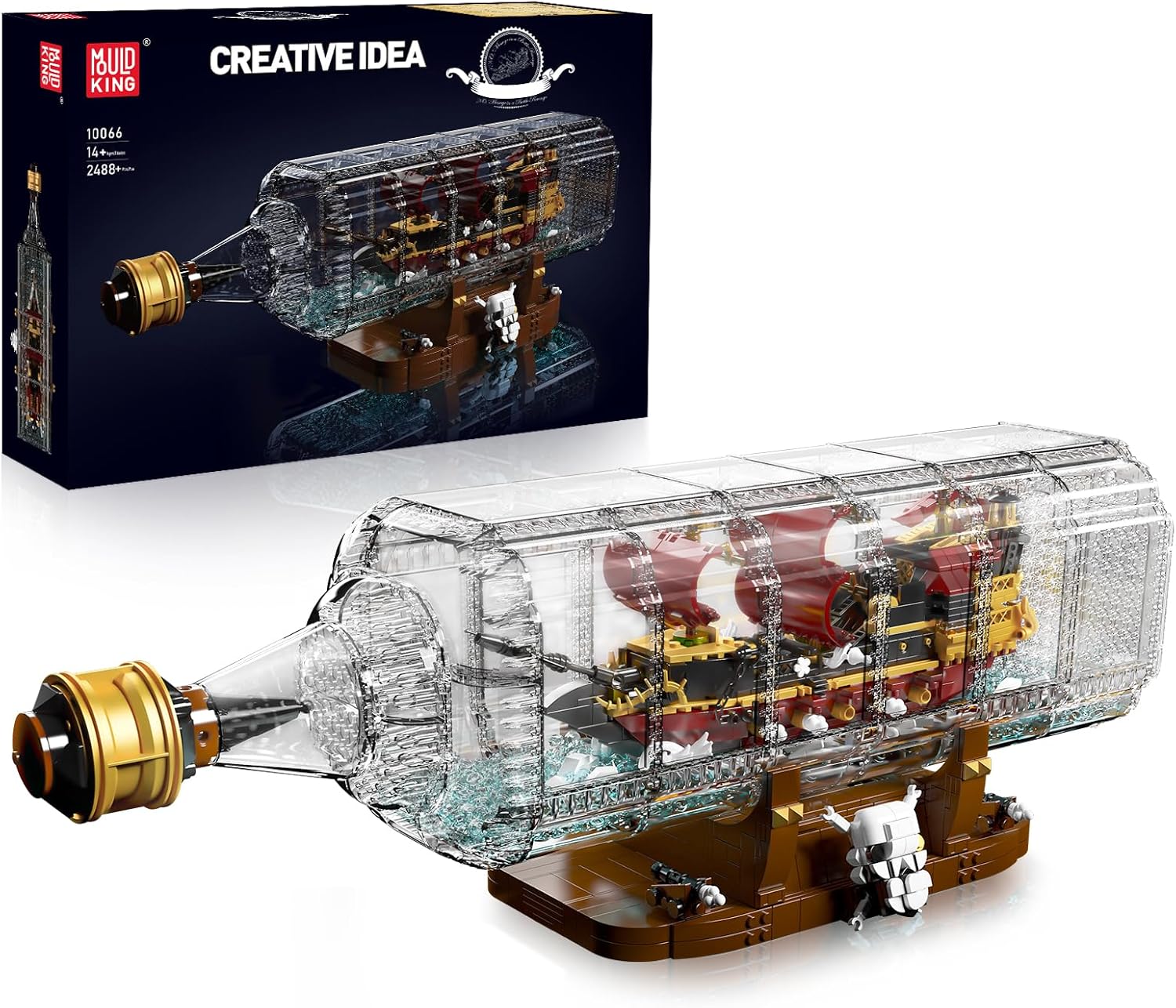 Mould King 10066 – Kit de bloques de construcción de una pieza de barco en botella, MOC Queen Anne’s Revenge Pirate Ship Model Building Set, regalo