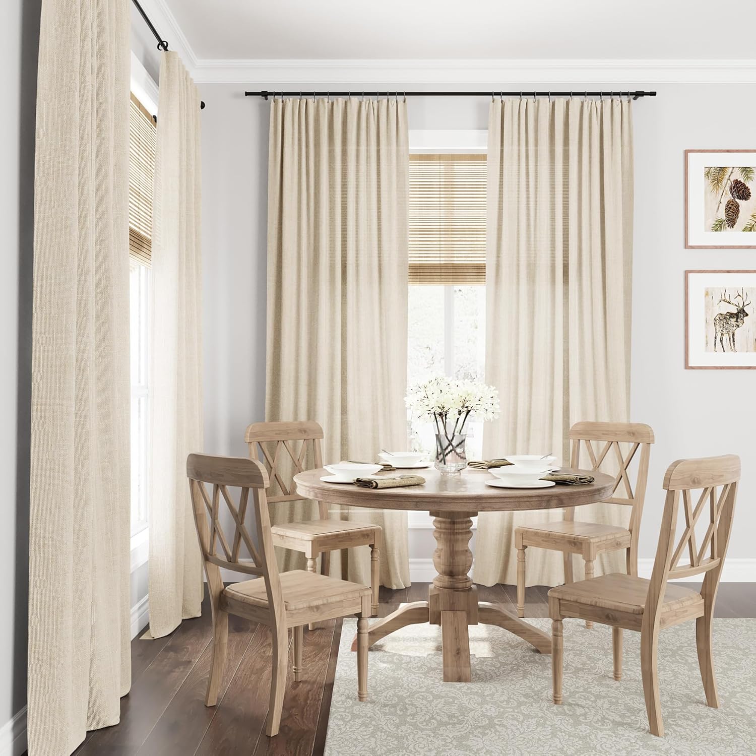 Guken Cortinas de lino de 108 pulgadas de largo para sala de estar o dormitorio, juego de 2 paneles de cortinas semitransparentes con bolsillo para