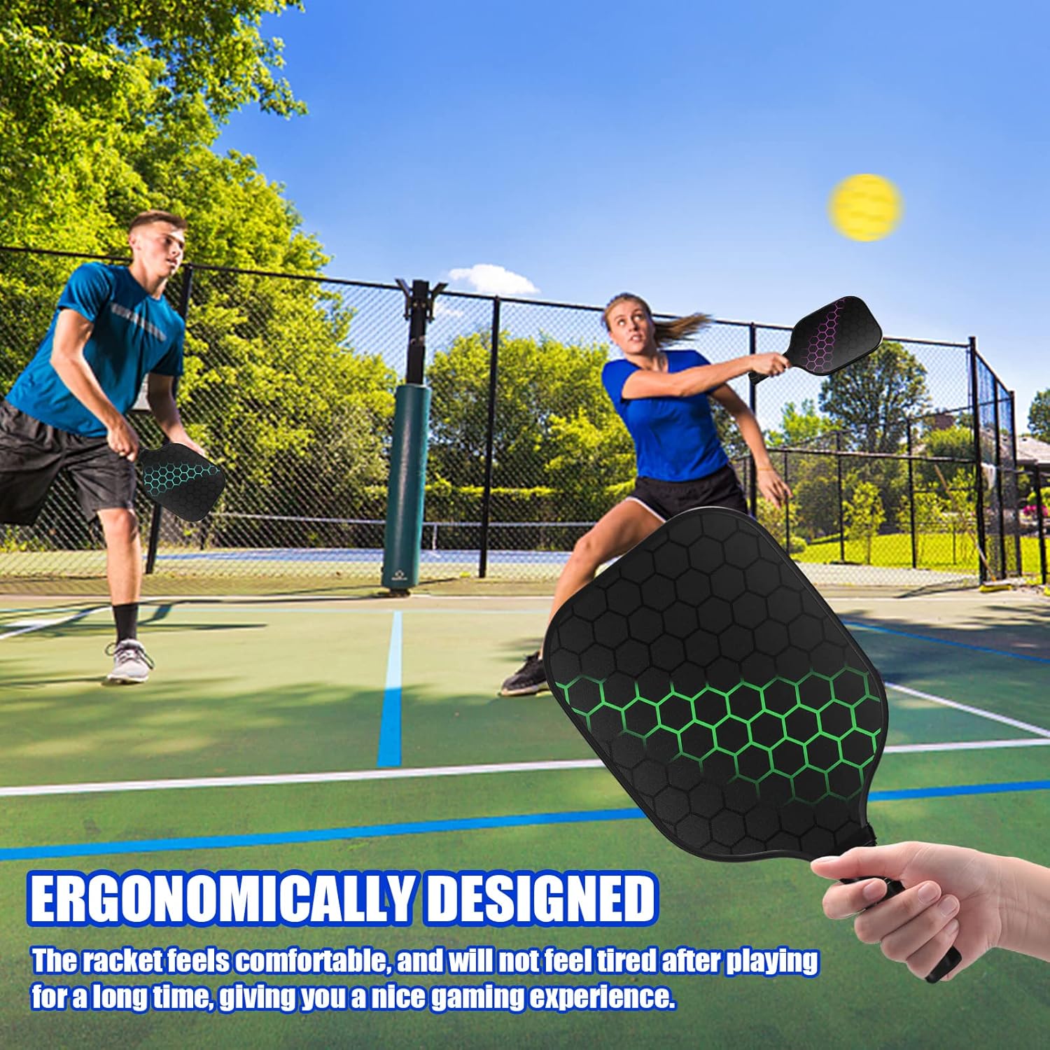 Doorslay Juego de 4 palas de pickleball ligeras, juego de paletas de pickleball, 4 bolas de pickleball, 4 toallas de enfriamiento y bolsa de
